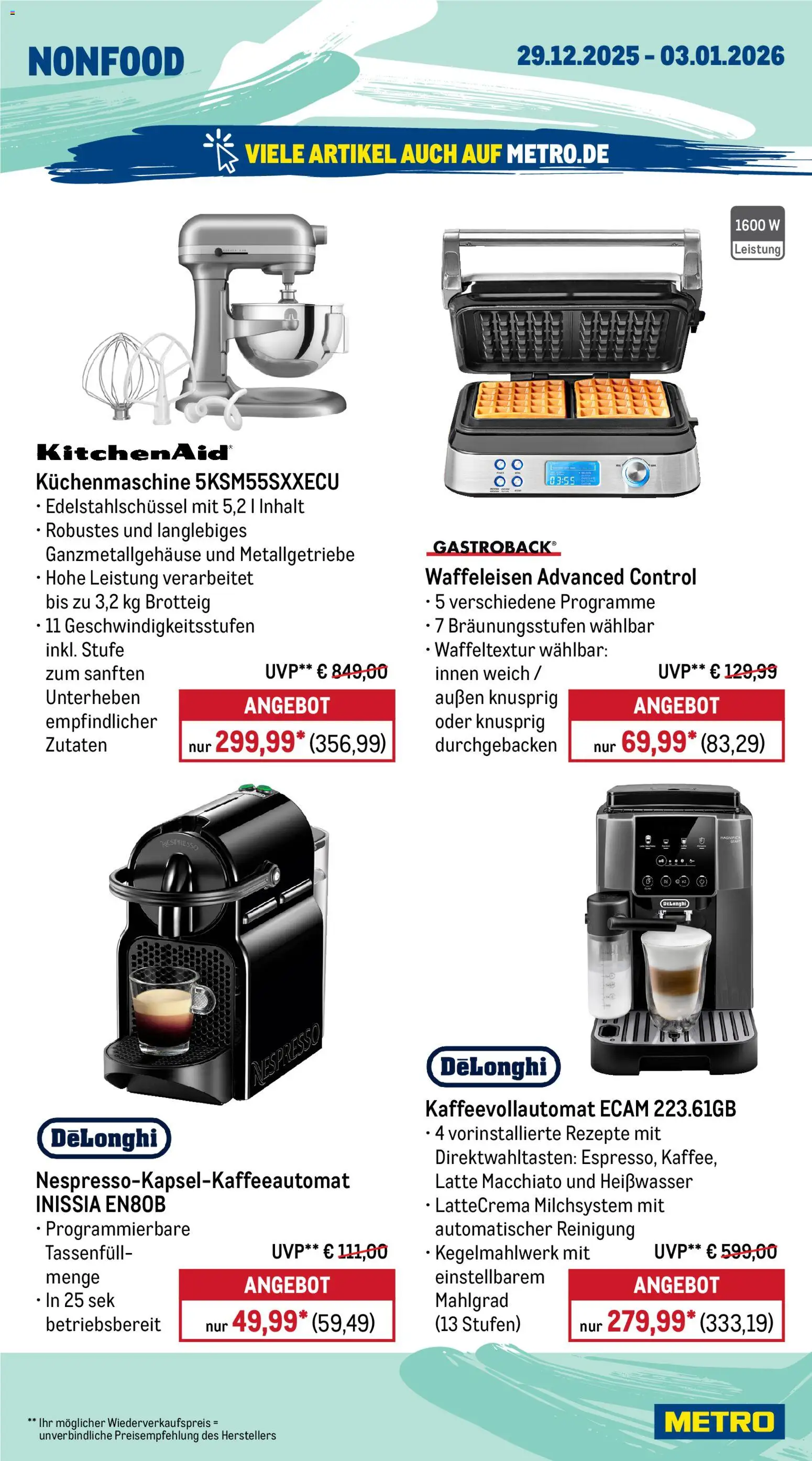 Metro Prospekt 	 – gültig ab 29.12.2025 | Seite: 20 | Produkte: Kaffeevollautomat, Waffeleisen