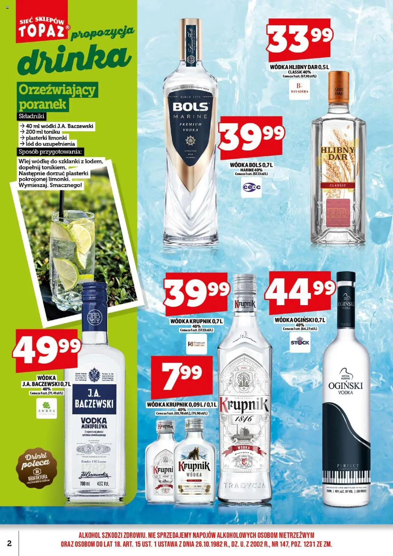 Topaz Gazetka alkoholowa od 18.08.2025 | Strona: 4 | Produkty: Ogiński, Wódka Ogiński, Szklanki, Alkohol