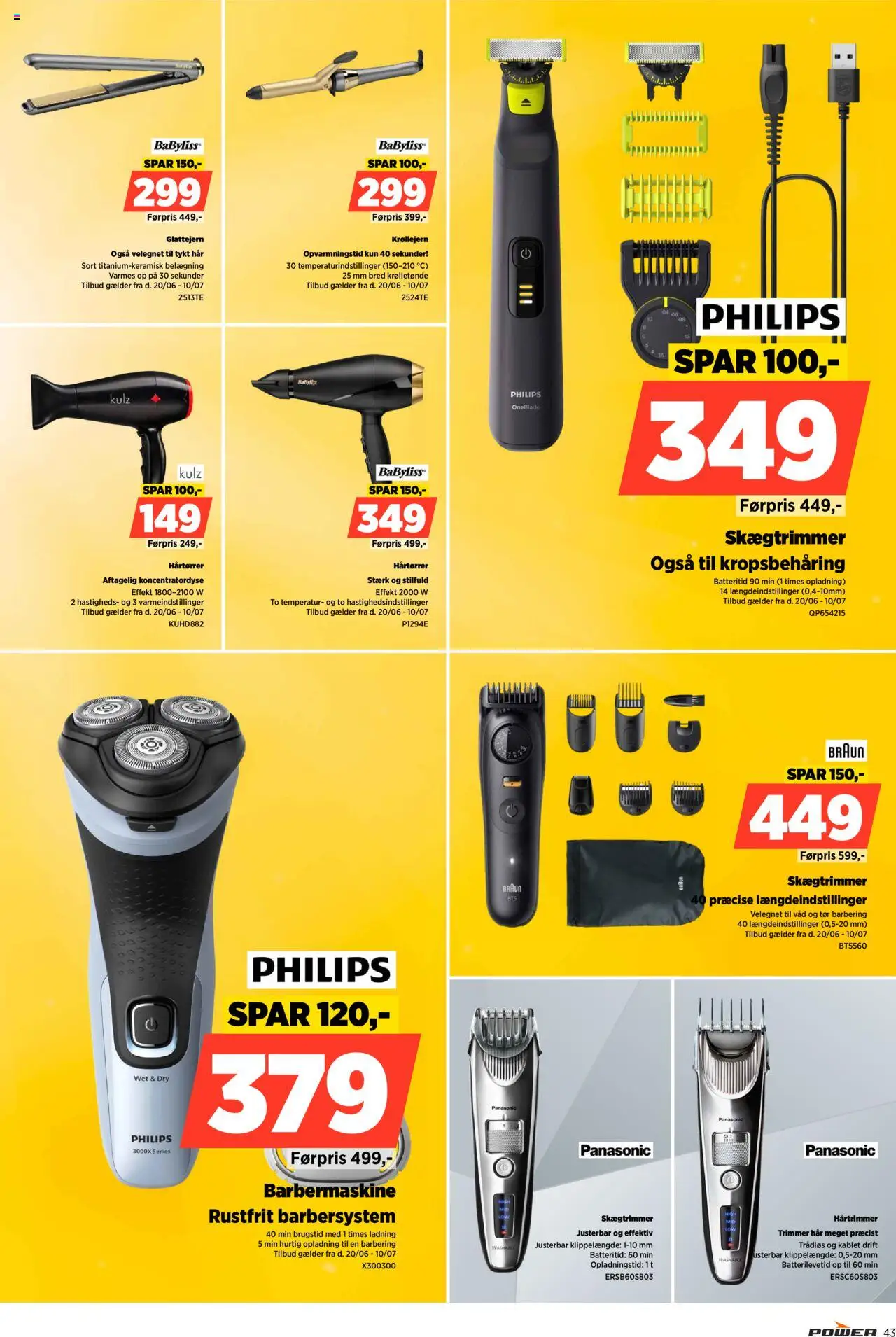Power Tilbudsavis gyldig fra 20.06.2025 | Side: 43 | Produkter: Barbermaskine, Hårtrimmer, Hårtørrer, Glattejern