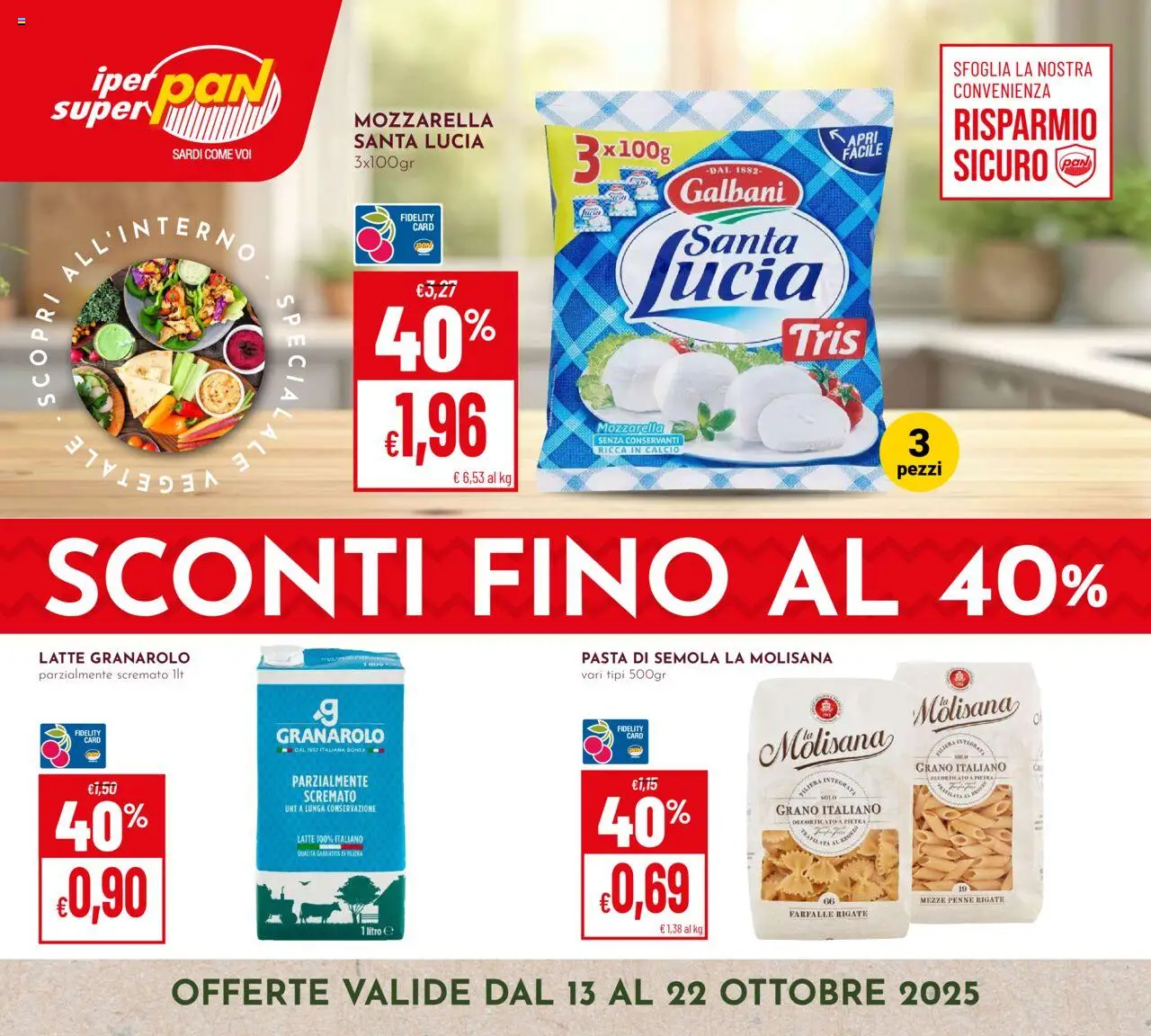 Volantino Pan del 13.10.2025 | Pagina: 1 | Prodotti: Mozzarella, Latte, Pasta, Penne