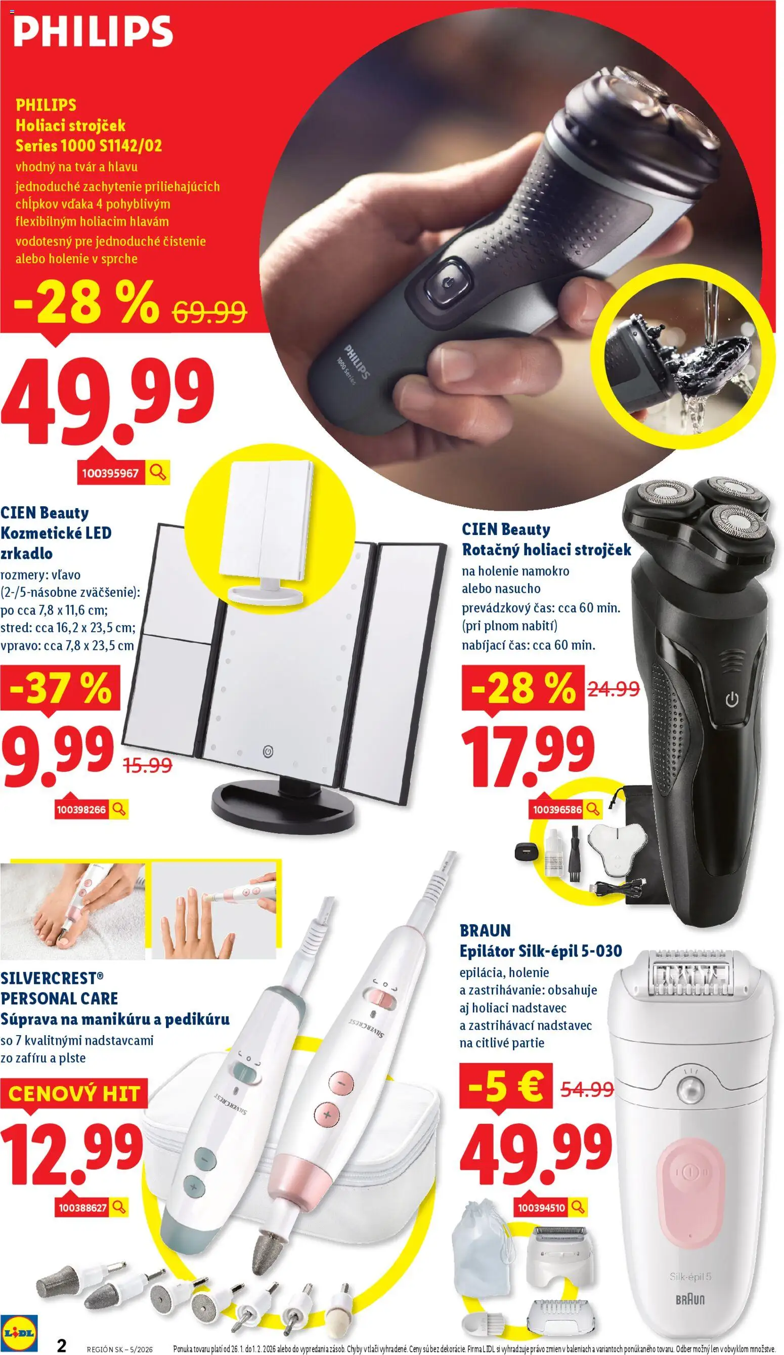 Nové Lidl akcie – leták je platný od 26.01.2026 | Strana: 2 | Produkty: Zrkadlo, Strojček na holenie, Strojček, Holiaci strojček