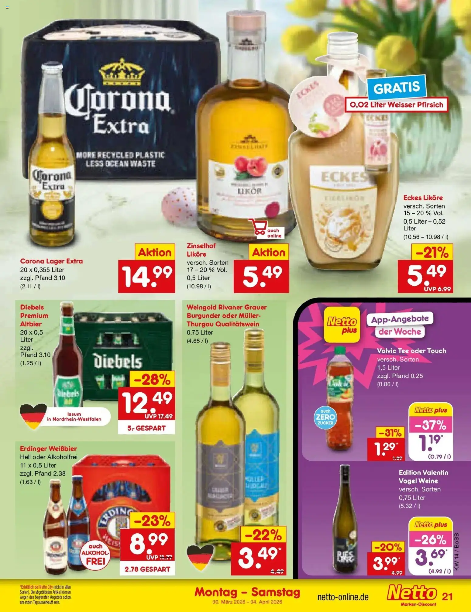 Netto Marken-Discount Prospekt Stadtlohn	 – gültig ab 29.03.2026 | Seite: 25 | Produkte: Weißbier, Volvic tee, Pfirsich, Diebels