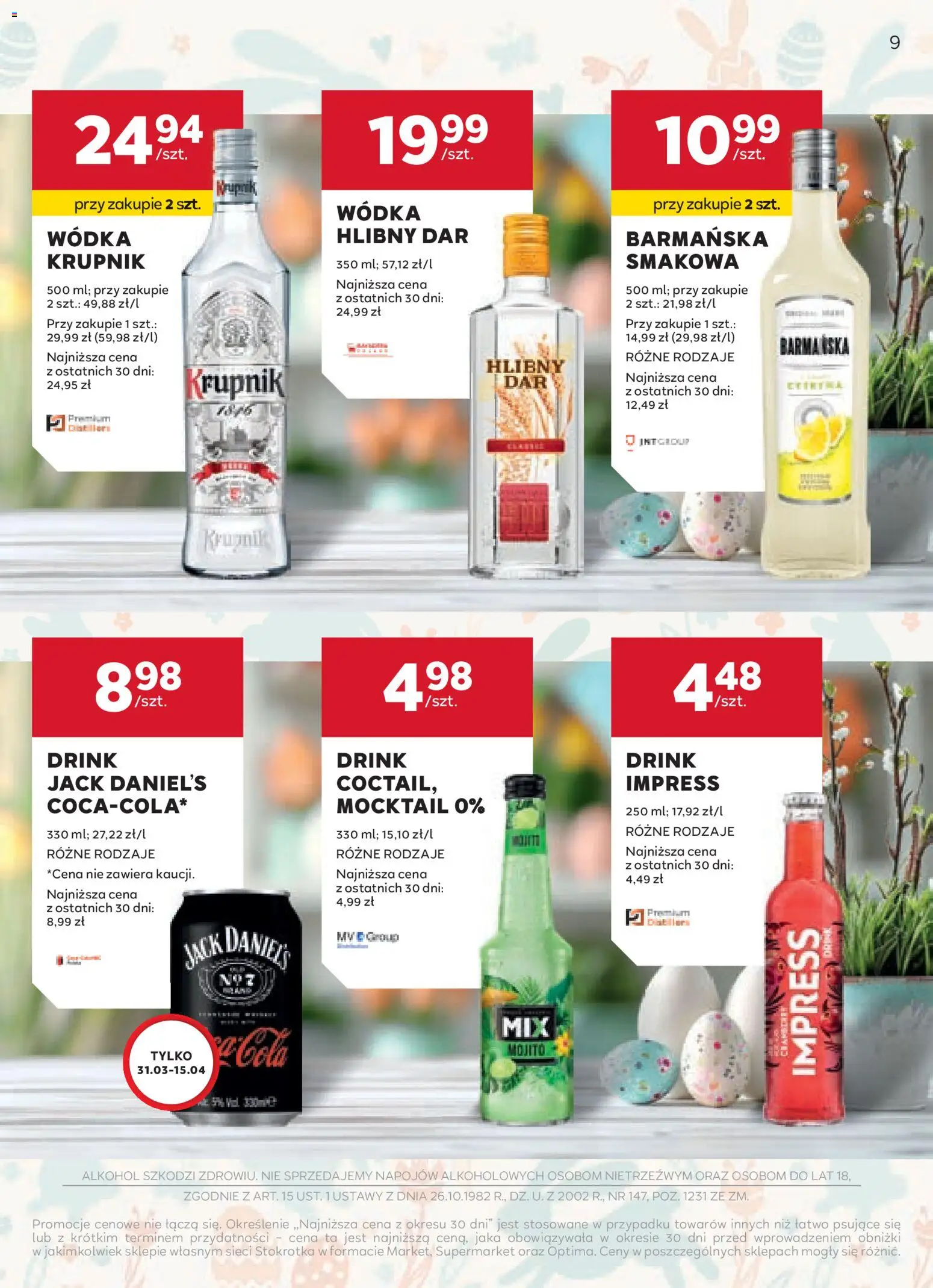 Stokrotka gazetka - Oferta alkoholowa od 19.03.2026 | Strona: 9 | Produkty: Stokrotka, Jack Daniel's, Alkohol, Wódka