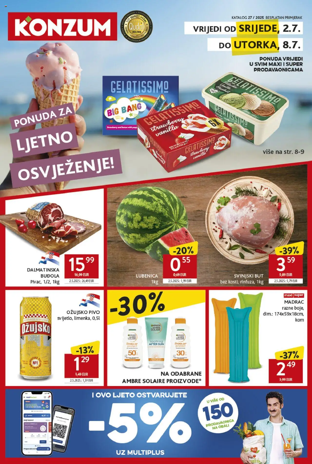 Konzum katalog | vrijedi od 02.07.2025 | Stranica: 1 | Proizvodi: Madrac, Med, Pivo, Ožujsko