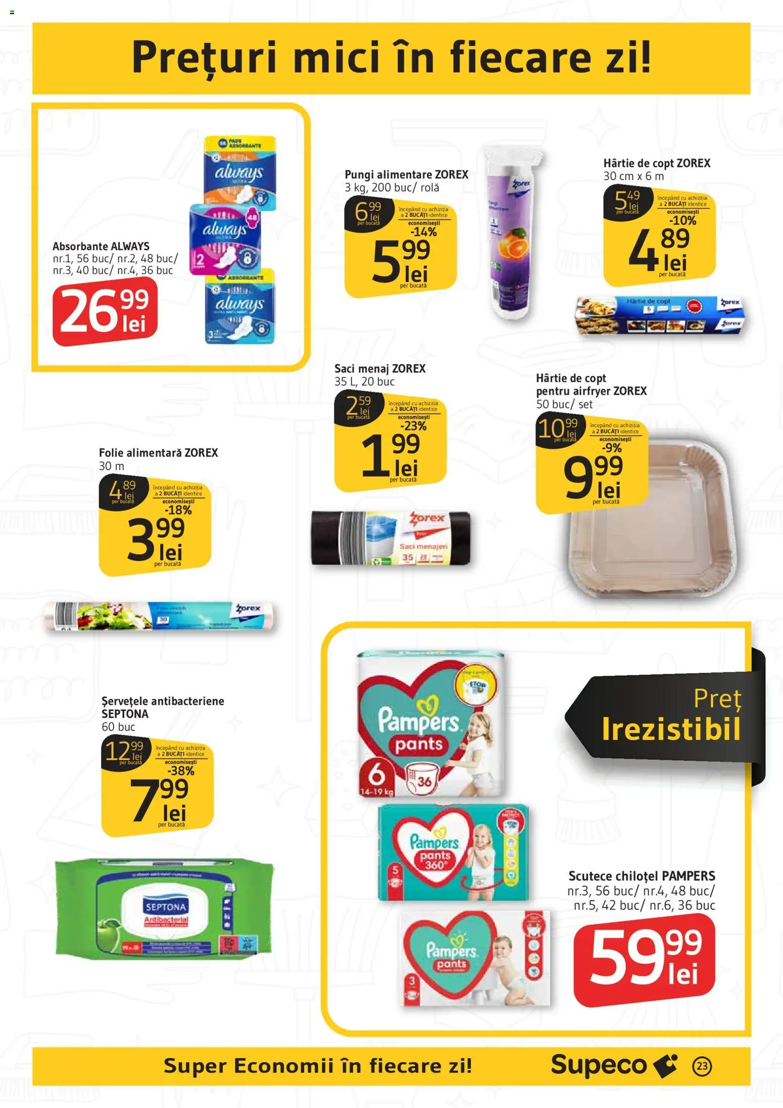 Noul catalog Supeco – valabil de la 16.04.2026 | Pagină: 23 | Produse: Mici, Absorbante, Scutece, Șervețele antibacteriene