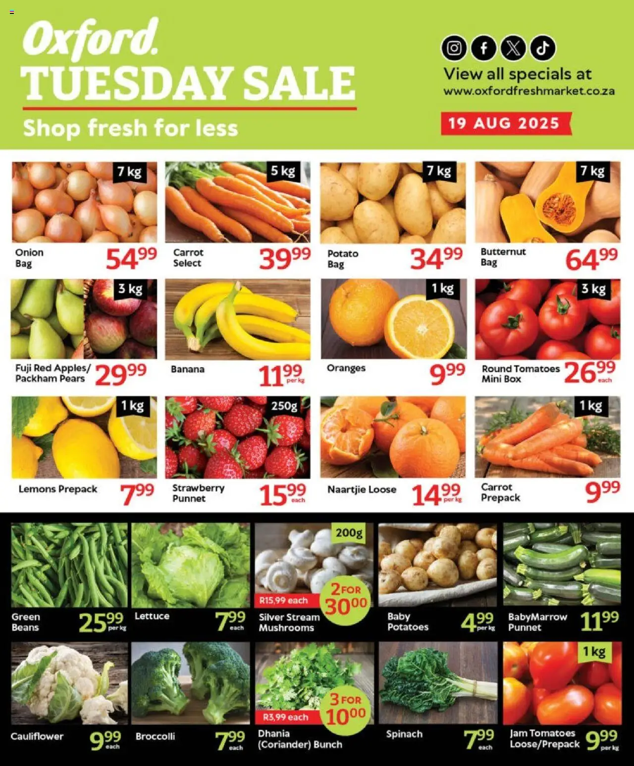 Oxford Freshmarket - Tuesday Specials │ valid from 19.08.2025 | Page: 2 | Products: Pears, Mushrooms, Tomatoes, Potatoes