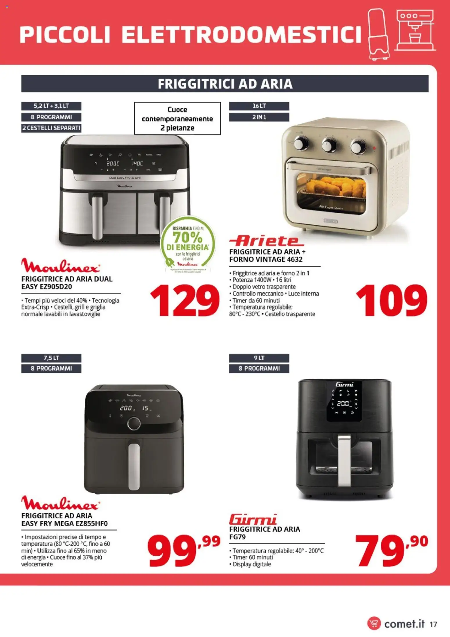 Volantino Comet del 10.04.2026 | Pagina: 17 | Prodotti: Friggitrice ad aria, Forno, Griglia, Friggitrice