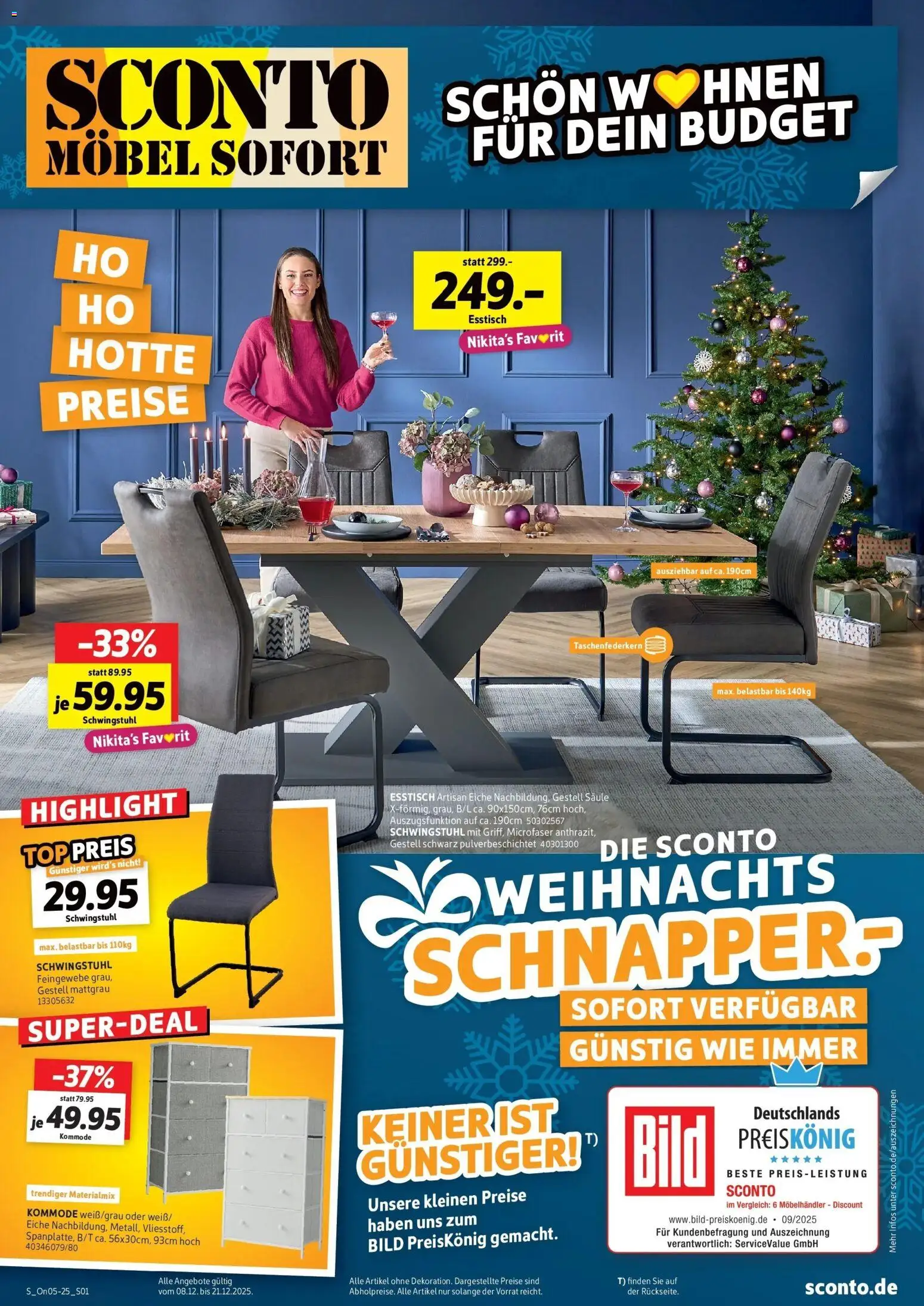 Sconto Prospekt 	 – gültig ab 08.12.2025 | Seite: 1 | Produkte: Top, Esstisch, Kommode