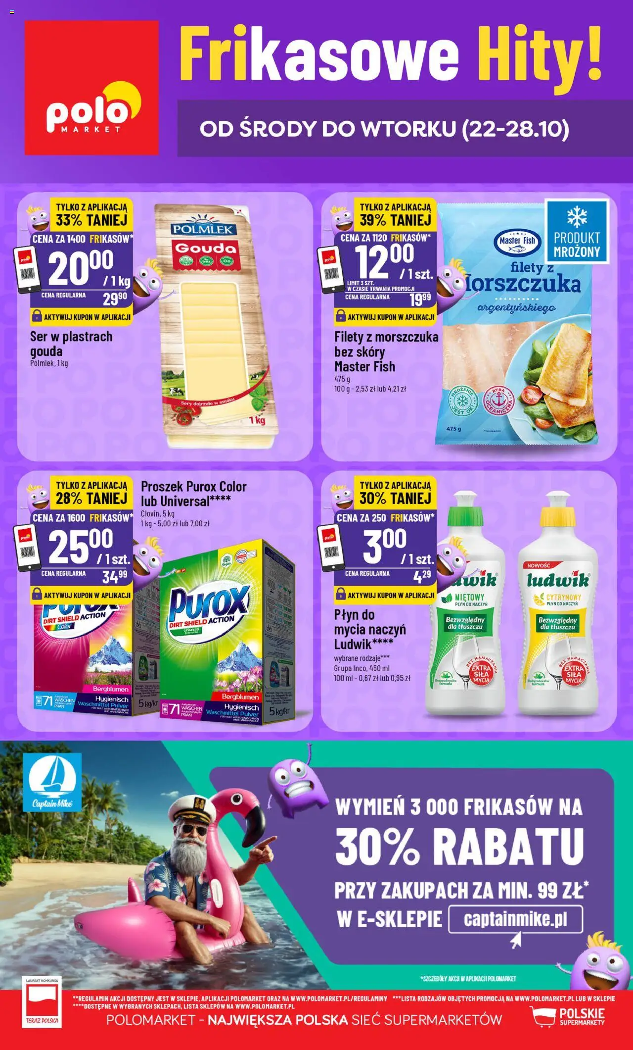 POLOmarket Gazetka - Frikasowe Hity od 22.10.2025 | Strona: 1 | Produkty: Filety z morszczuka, Sery, Ser, Proszek purox