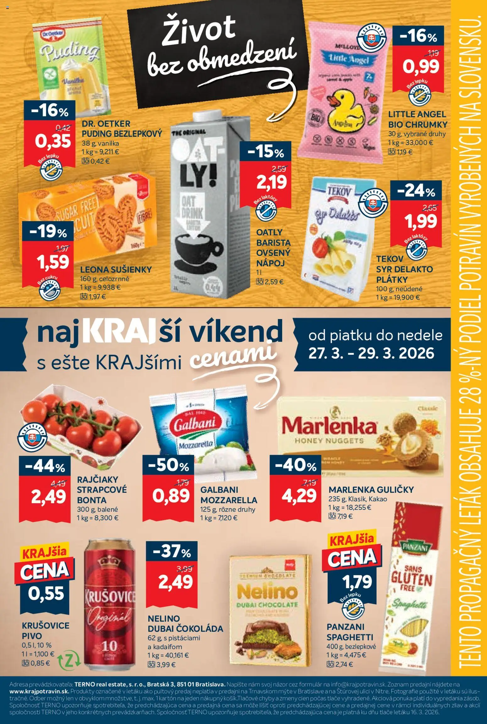 Nové Kraj akcie – leták je platný od 26.03.2026 | Strana: 20 | Produkty: Pivo, Mozzarella, Marlenka, Kakao