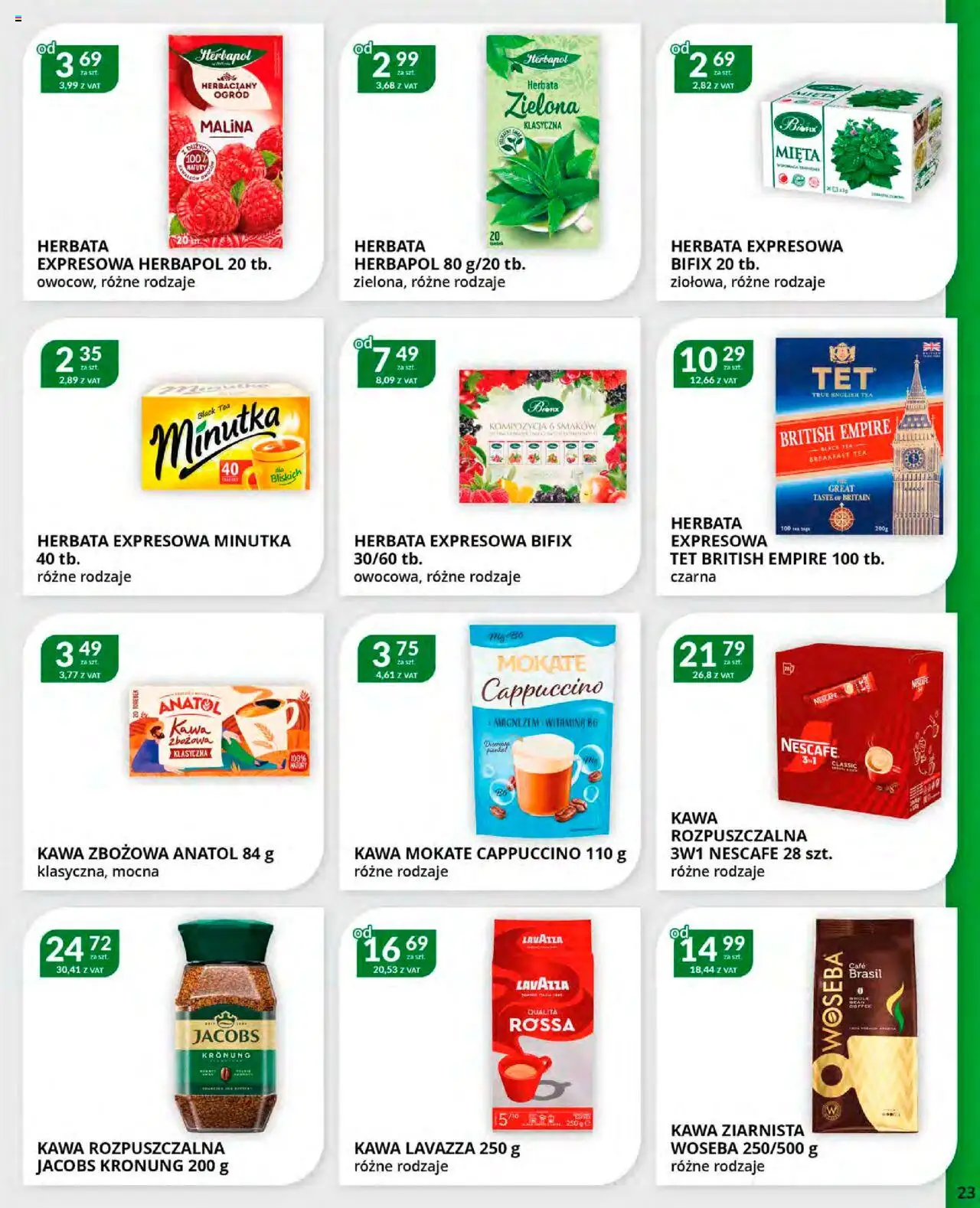 Eurocash Gazetka od 20.10.2025 | Strona: 23 | Produkty: Malina, Nescafe, Kawa ziarnista, Kawa rozpuszczalna