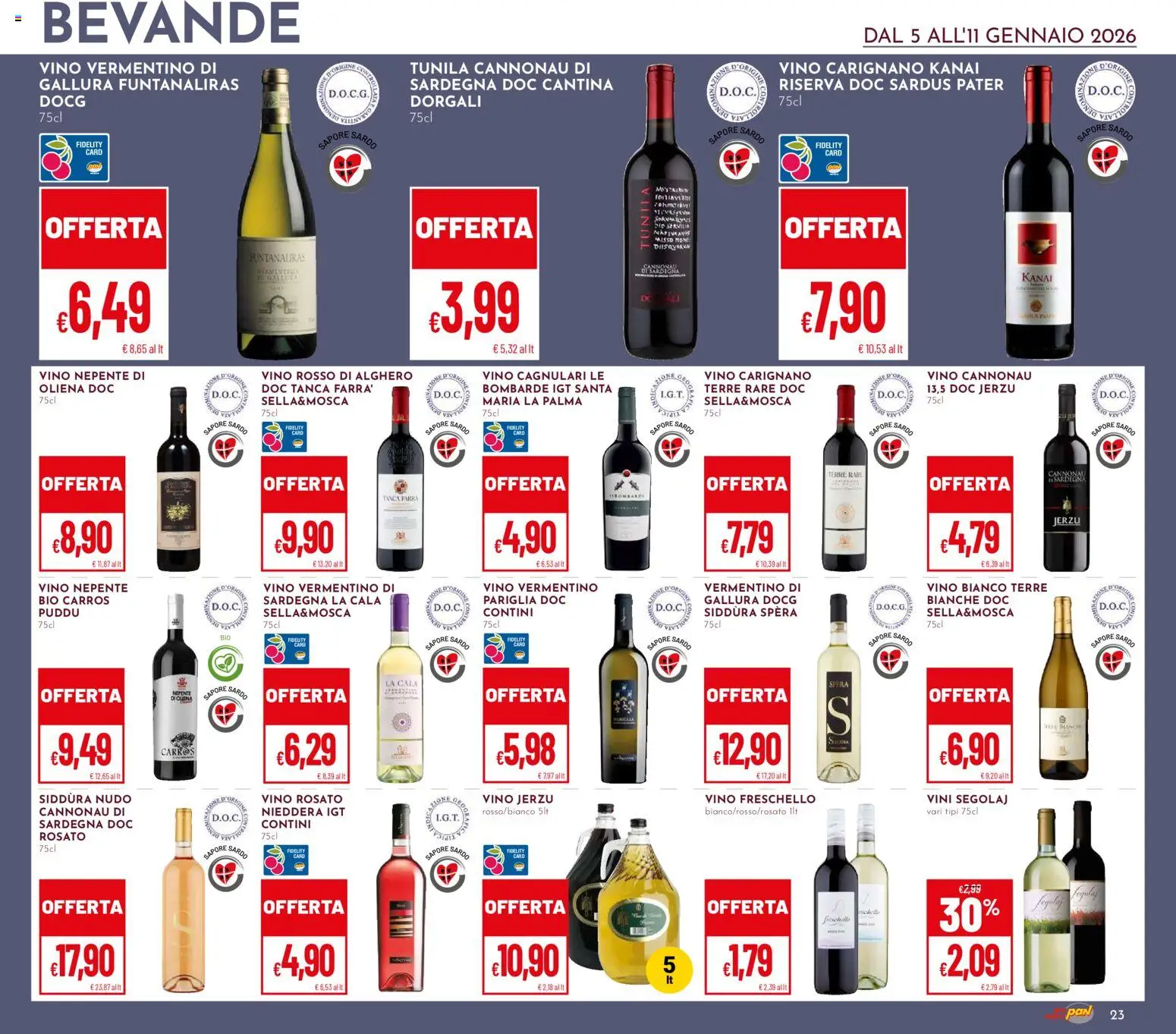 Volantino Pan del 05.01.2026 | Pagina: 23 | Prodotti: Vino, Vino rosso, Vino bianco
