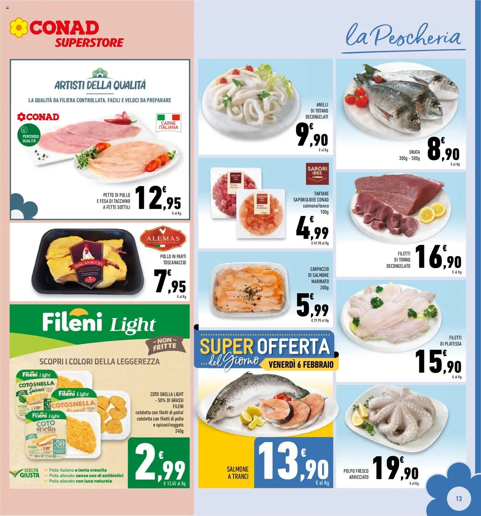 Volantino Conad del 29.01.2026 | Pagina: 13 | Prodotti: Pollo, Polpo, Orata, Tacchino