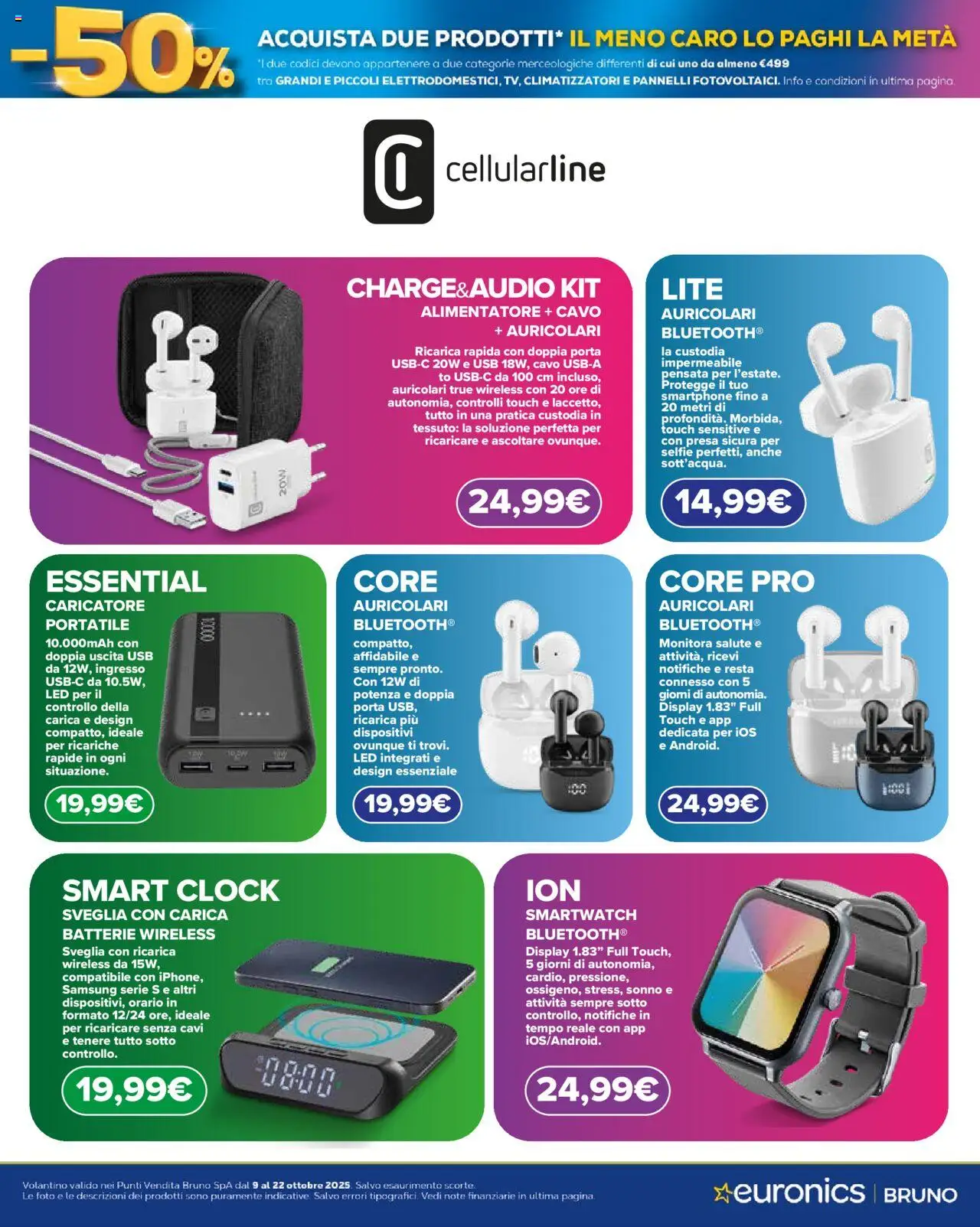 Volantino Euronics del 09.10.2025 | Pagina: 7 | Prodotti: Sveglia, Cavo, Smartwatch, Presa
