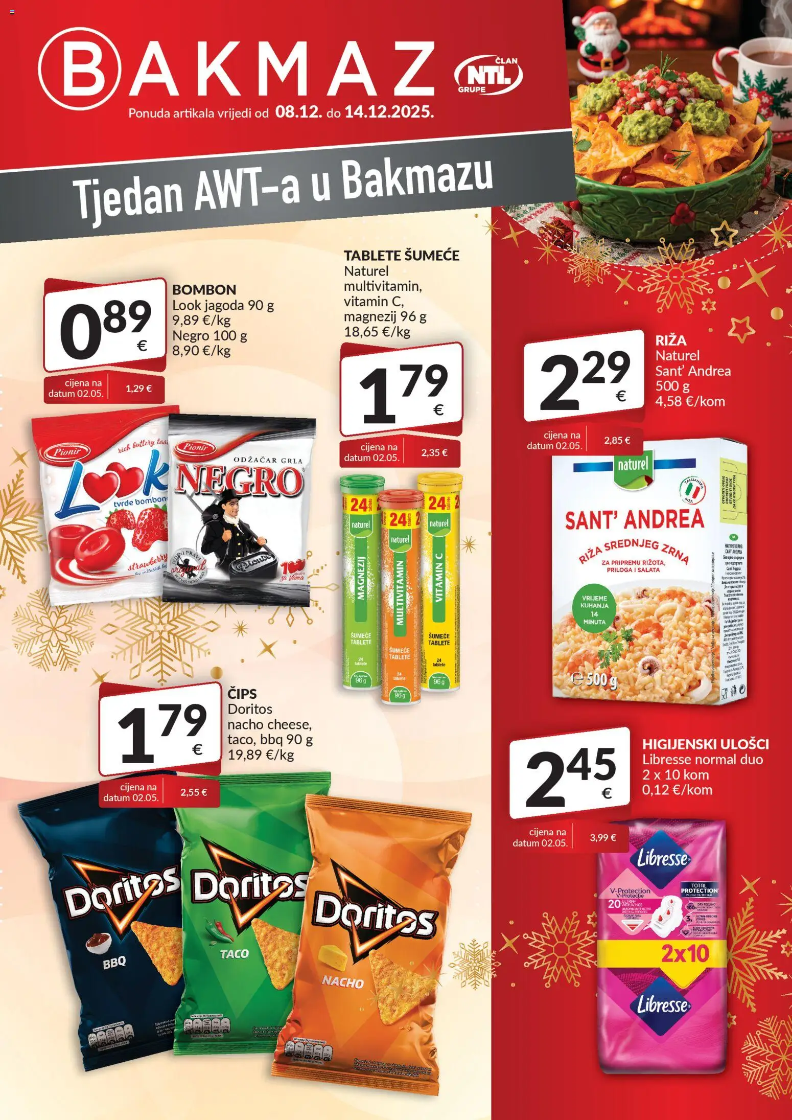 Bakmaz katalog | vrijedi od 08.12.2025 | Stranica: 1 | Proizvodi: Riža, Čips, Šumeće tablete, Libresse