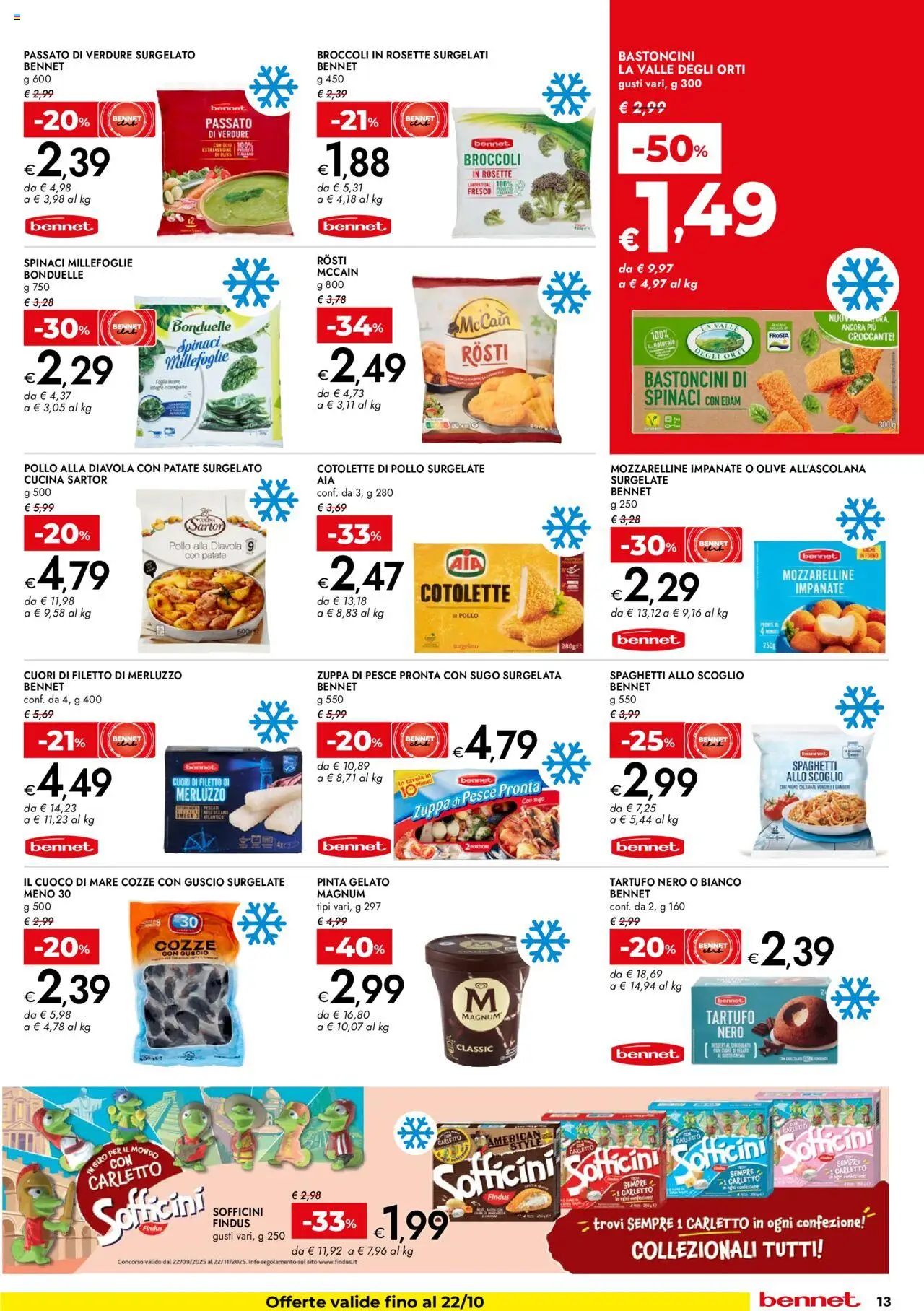 Volantino bennet del 09.10.2025 | Pagina: 13 | Prodotti: Pollo, Merluzzo, Cozze, Gelato