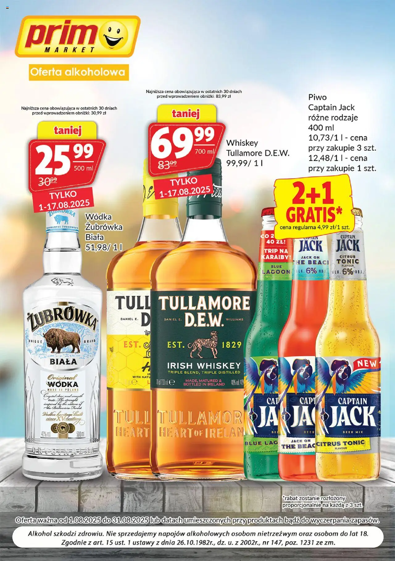 Prim Market Gazetka - Oferta alkoholowa od 01.08.2025 | Strona: 1 | Produkty: Żubrówka, Vodka, Piwo, Wódka