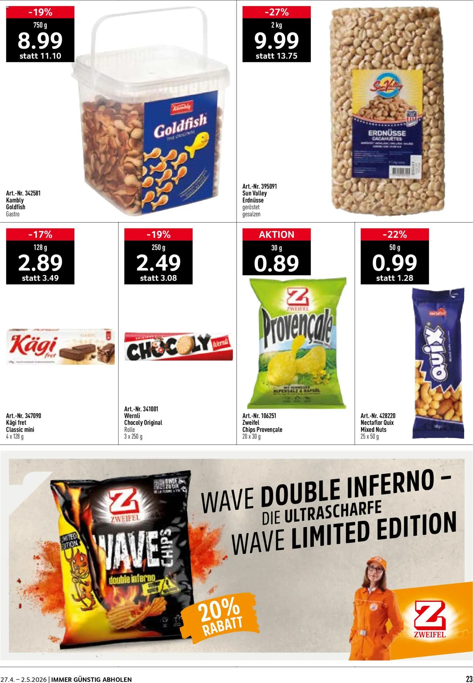 Prodega aktionen – gültig ab 27.04.2026 | Seite: 23 | Produkte: Erdnüsse, Chips