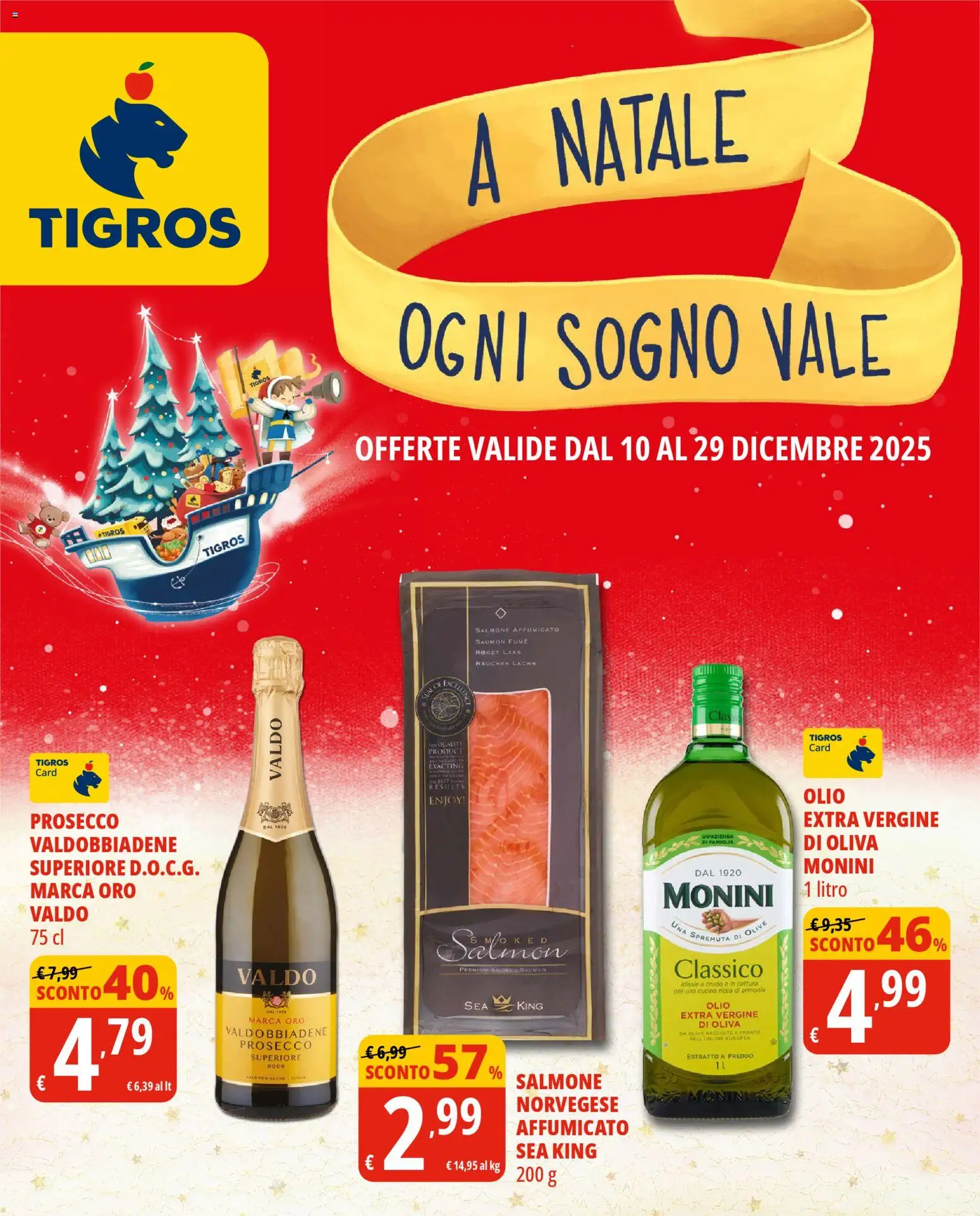 Volantino Tigros del 10.12.2025 | Pagina: 1 | Prodotti: Salmone affumicato, Salmone, Olio, Olive