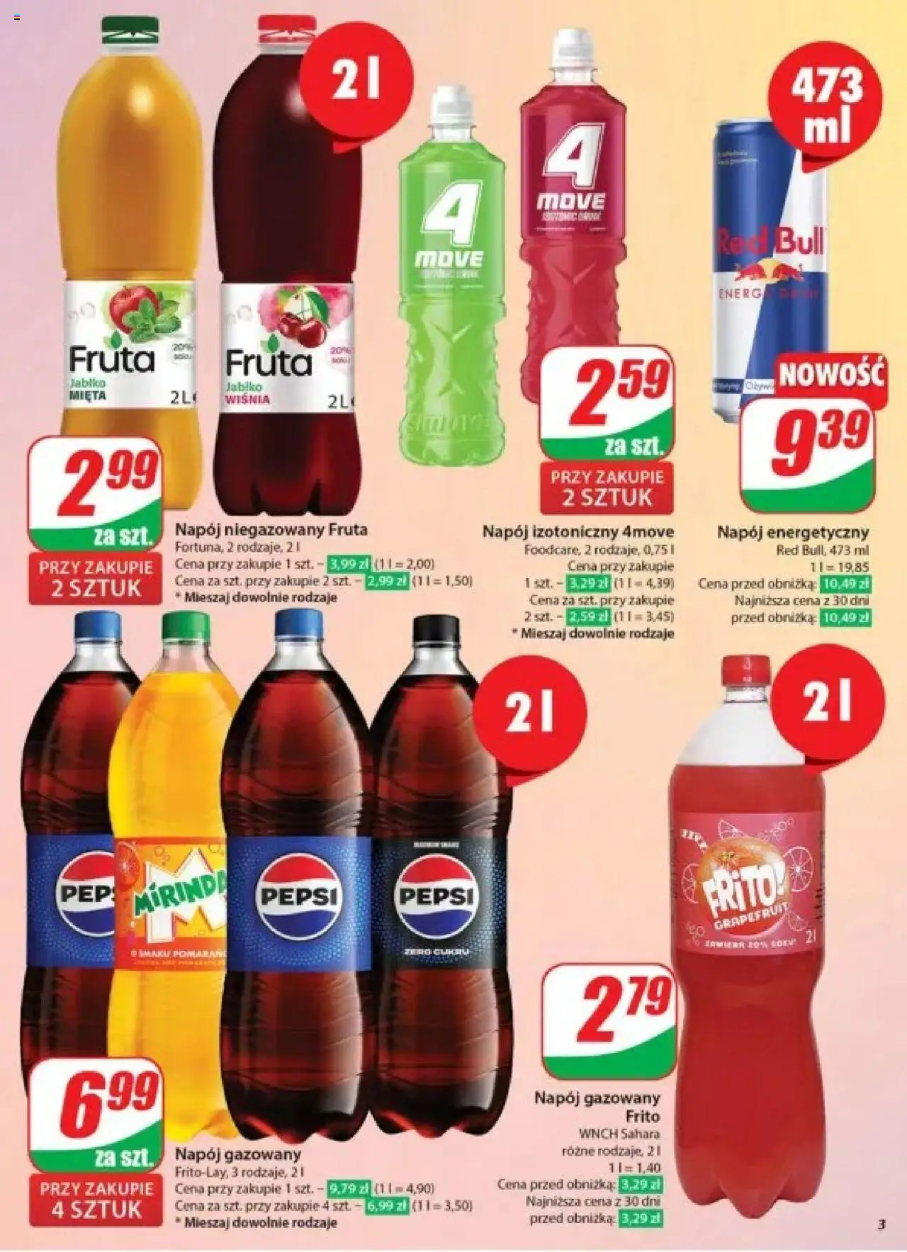 Dino Gazetka od 28.05.2025 | Strona: 3 | Produkty: Red bull, Pepsi, Mięta