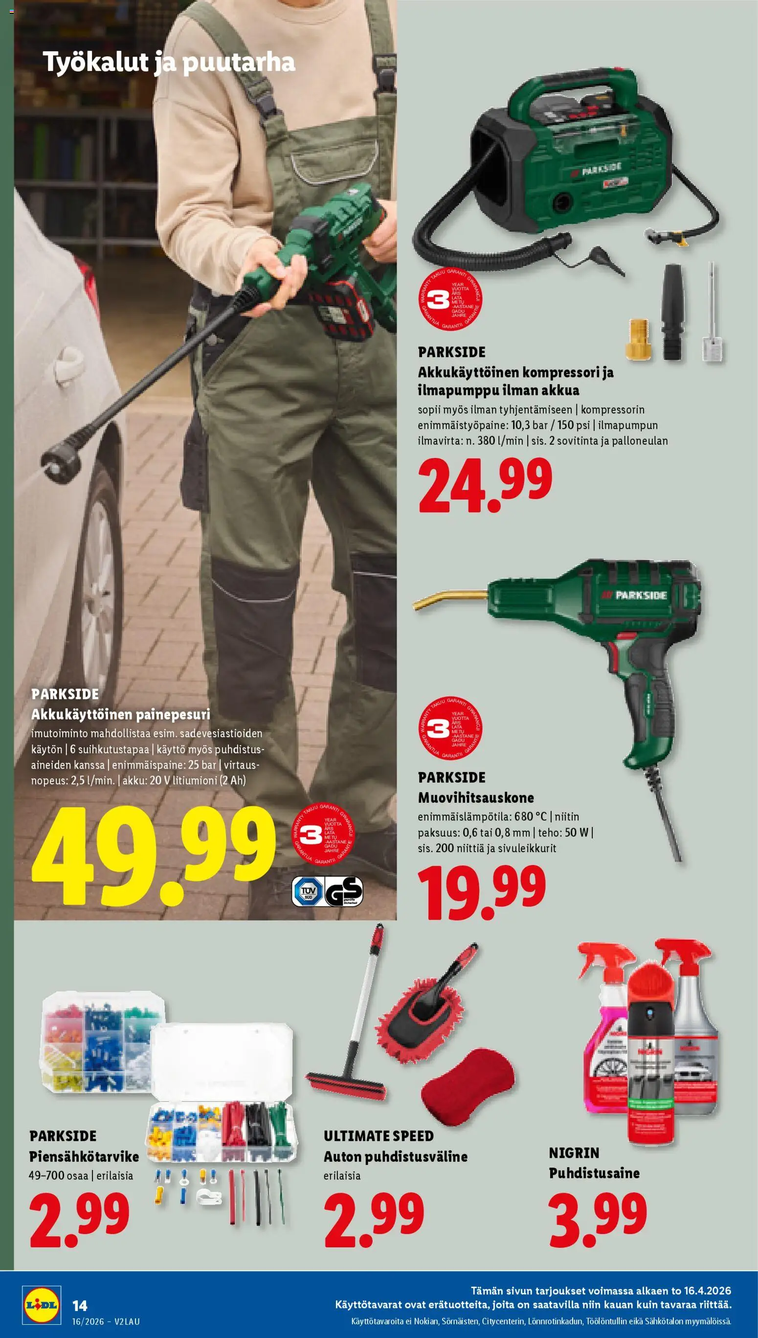 Lidl tarjoukset - Rovaniemi – voimassa 16.04.2026 alkaen | Sivu: 18 | Tuotteet: Painepesuri, Akku, Kompressori, Puhdistusaine
