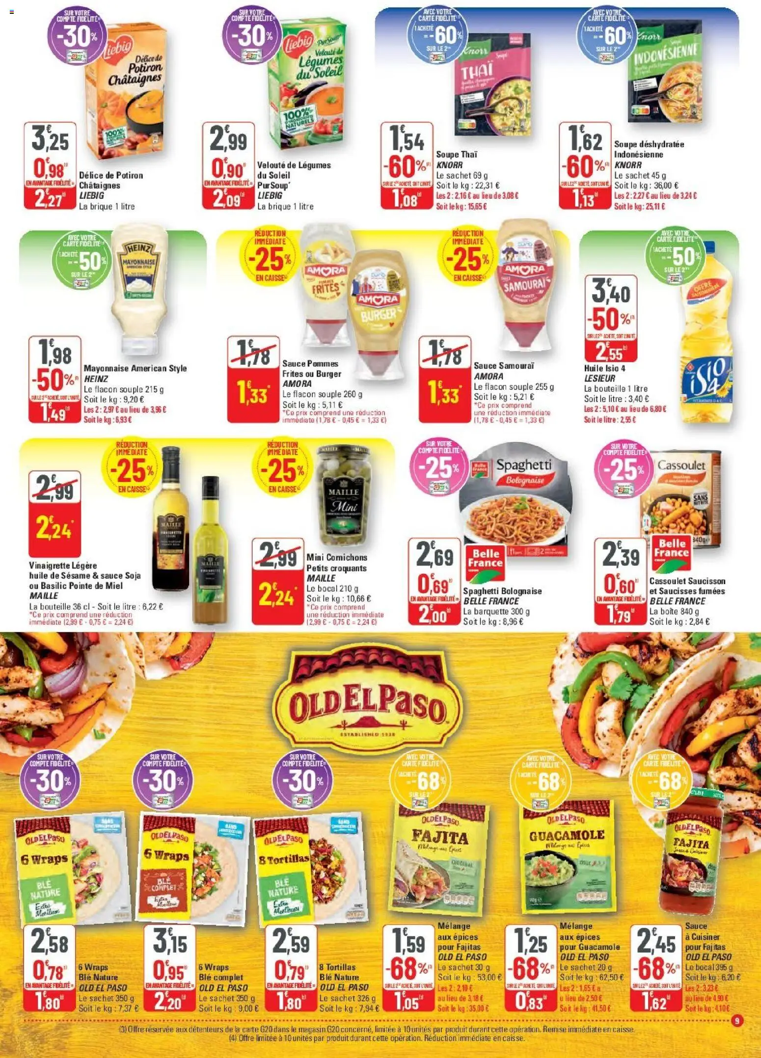 {H1} | Page: 9 | Produits: Spaghetti, Potiron, Tortillas, Huile