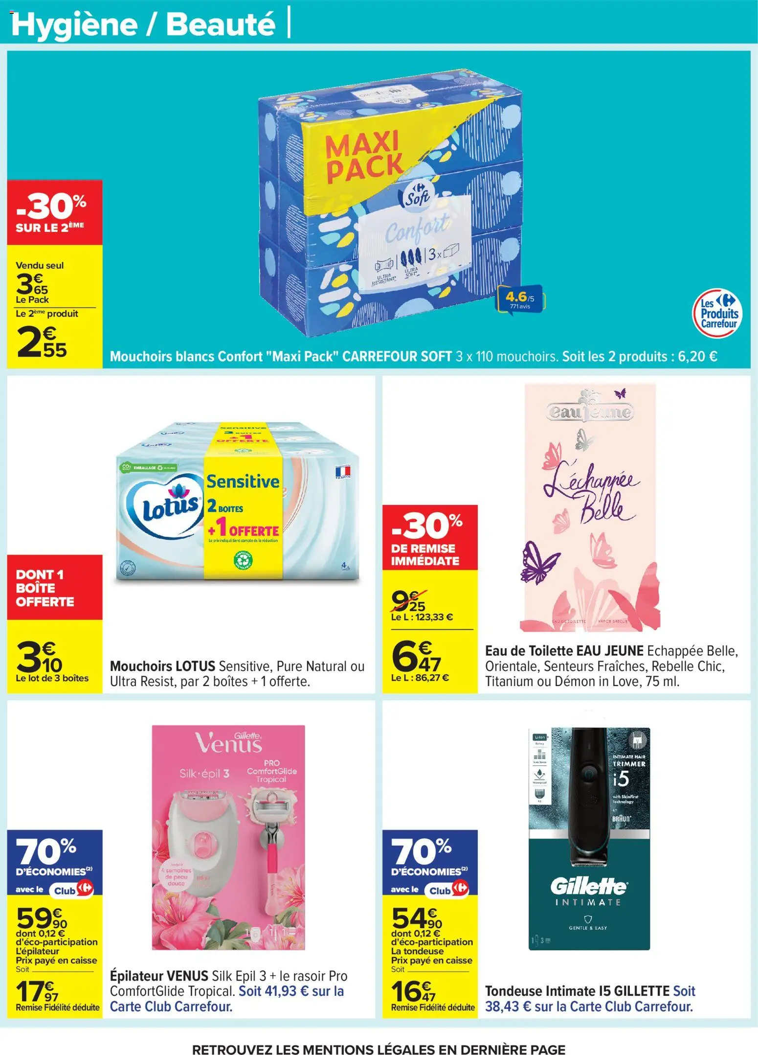 {H1} | Page: 56 | Produits: Épilateur, Rasoir, Eau de toilette, Mouchoirs