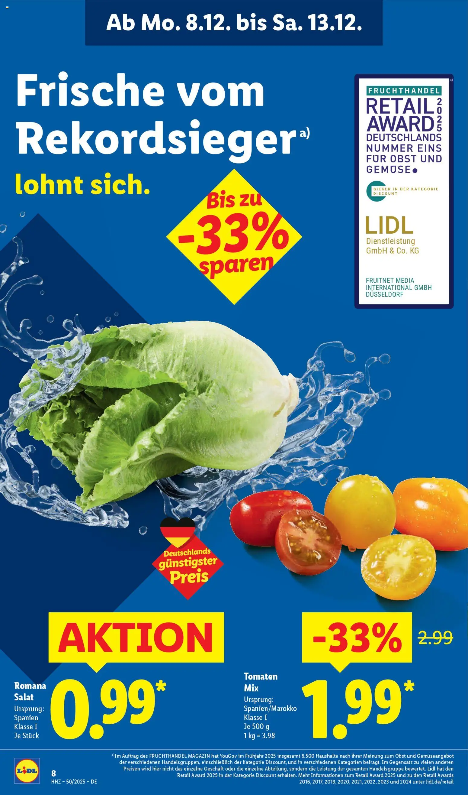 Lidl Prospekt Rahden – gültig ab 08.12.2025 | Seite: 16 | Produkte: Tomaten, Gemüse, Obst, Salat