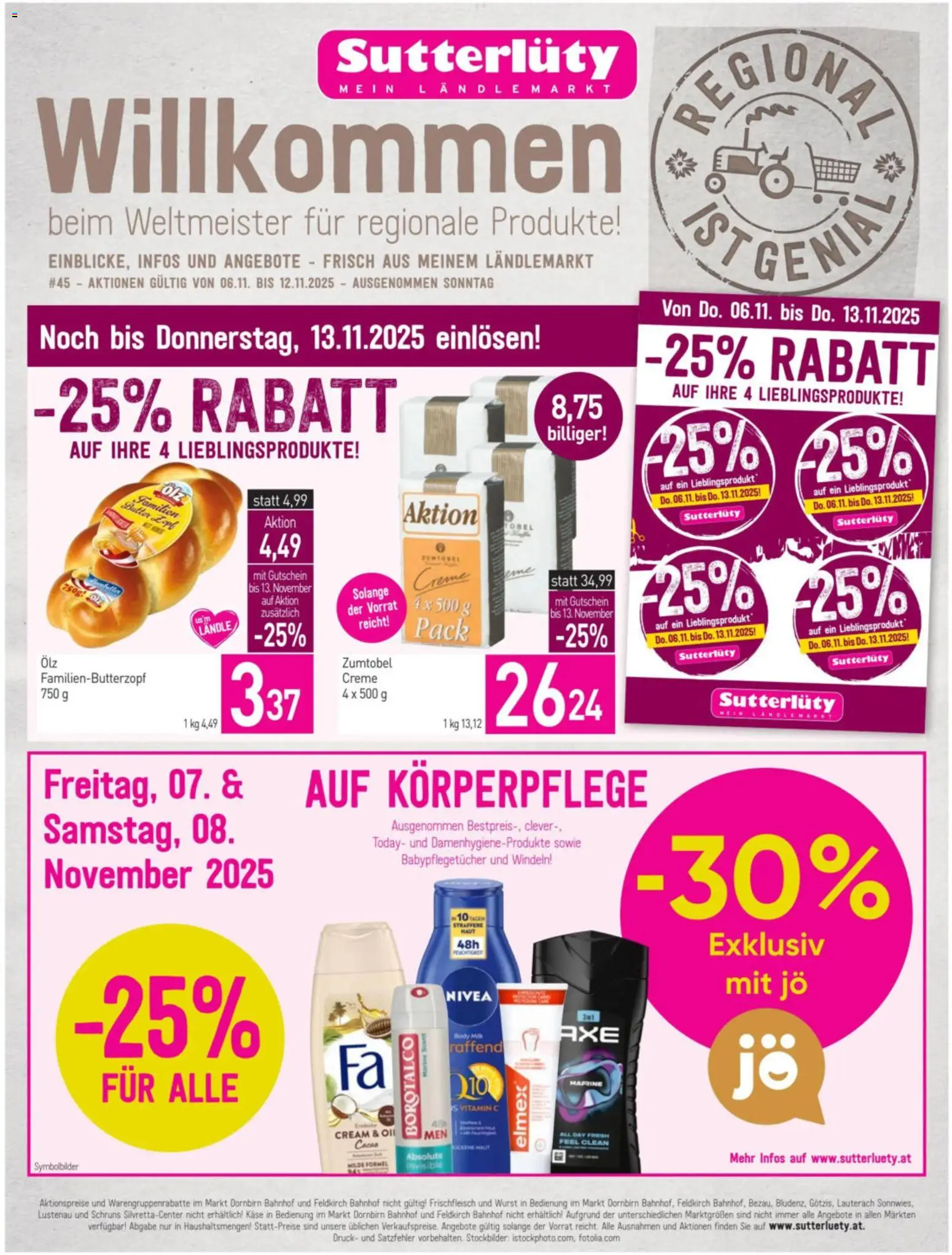 Sutterlüty Flugblatt gültig ab 05.11.2025 | Seite: 1 | Produkte: Wurst, Butter, Käse, Creme