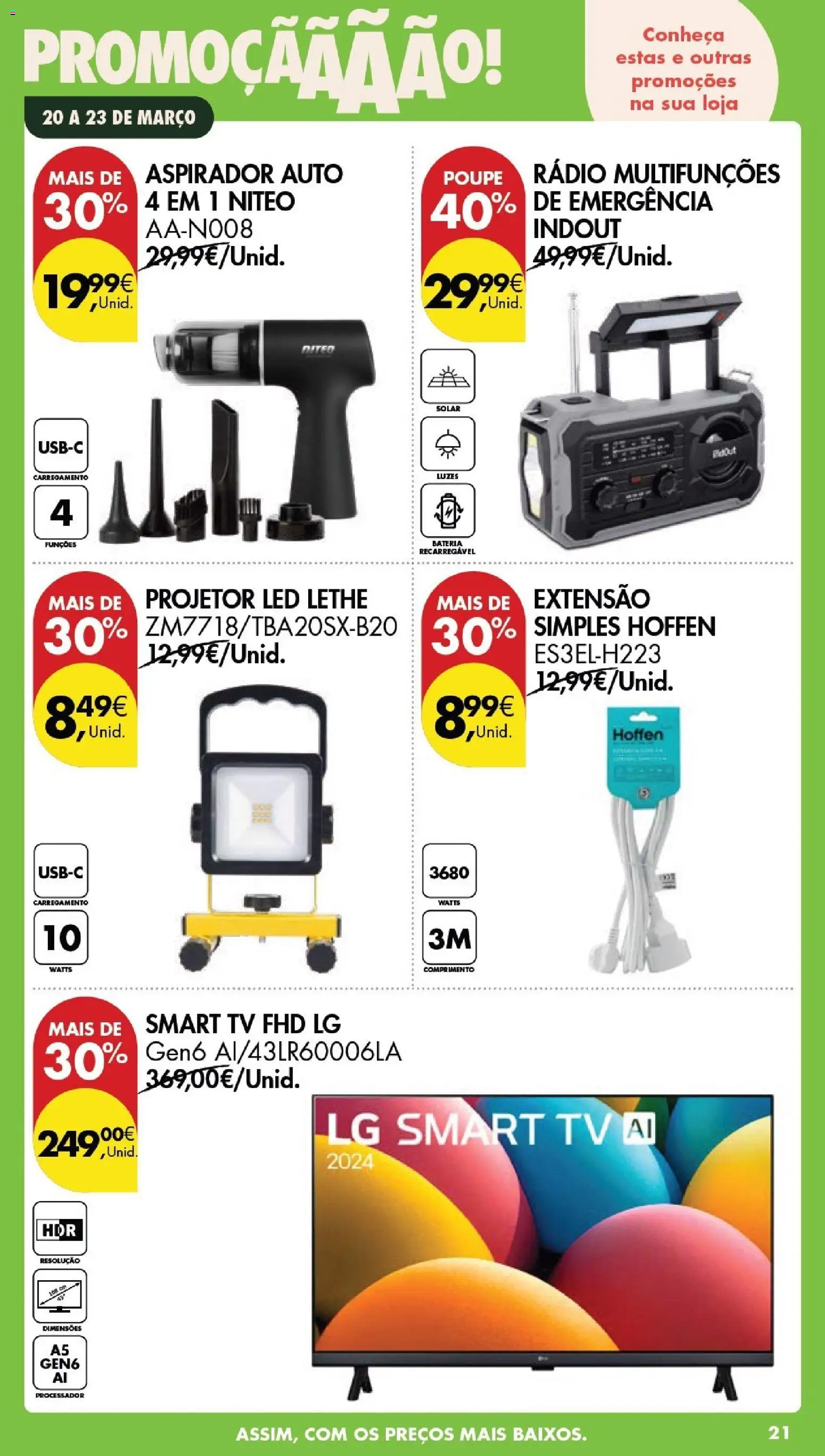 Pingo Doce Poupe este Fim de Semana │ válido de 20.03.2026 | Página: 21 | Produtos: Rádio, Aspirador, Projetor, Bateria