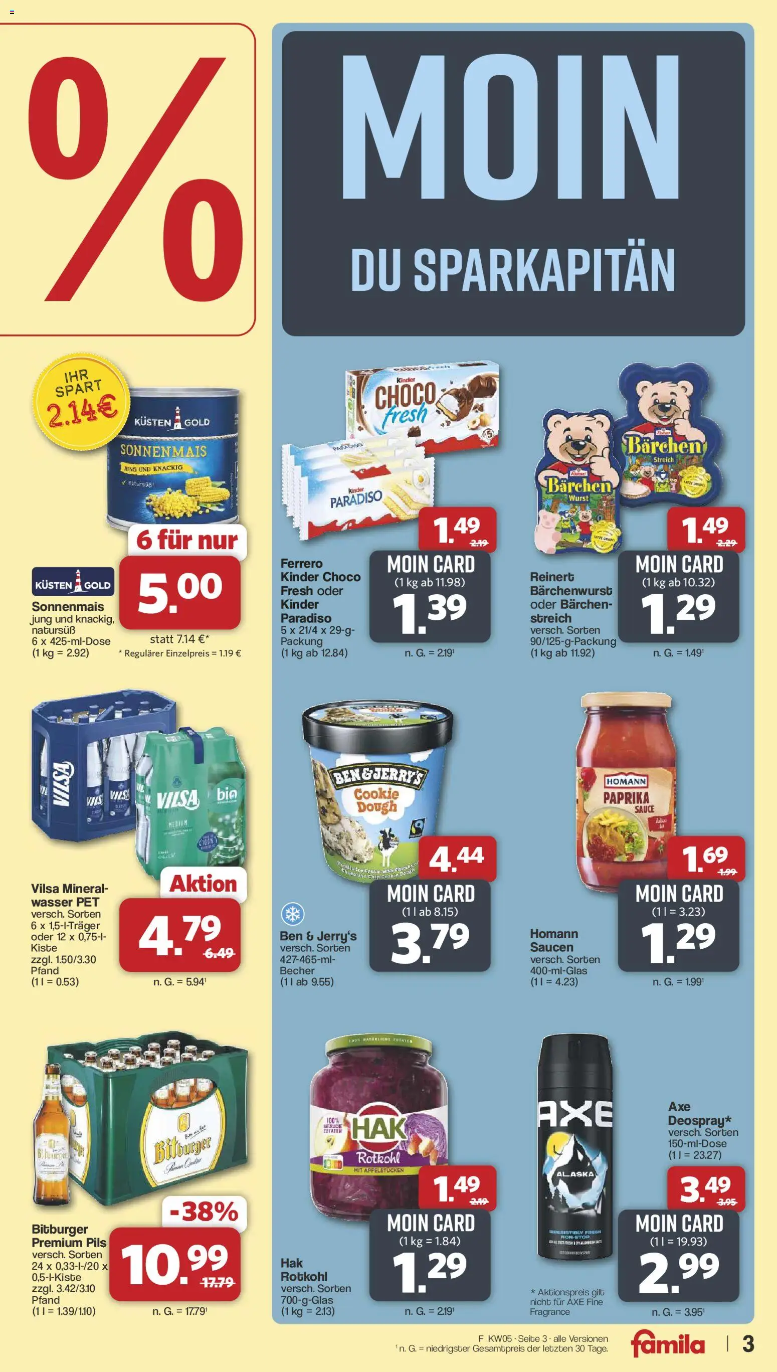 Famila Nordwest Prospekt 	 – gültig ab 26.01.2026 | Seite: 3 | Produkte: Bitburger, Rotkohl, Axe, Wurst