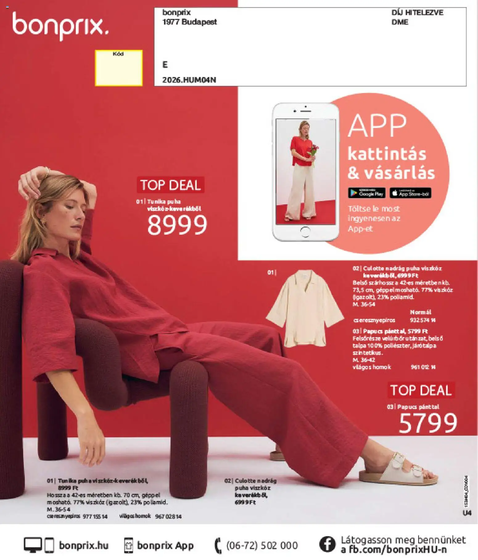 Bonprix akciós ujság - amely érvényes a következő dátumtól: 30.03.2026 | Oldal: 100 | Termékek: Papucs, Tunika, Nadrág