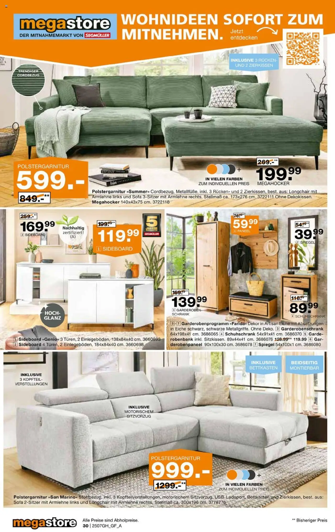 Segmüller Highlight - gültig ab dem 19.07.2025 | Seite: 52 | Produkte: Sideboard, Sofa, Schrank, Garderobenschrank