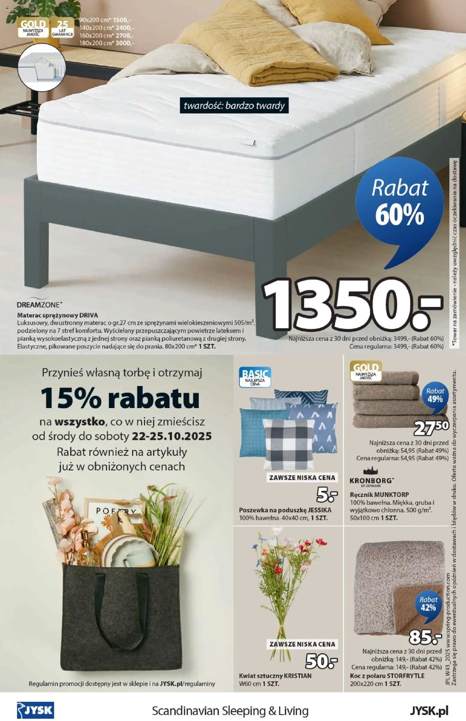 JYSK Gazetka od 22.10.2025 | Strona: 16 | Produkty: Materac, Koc