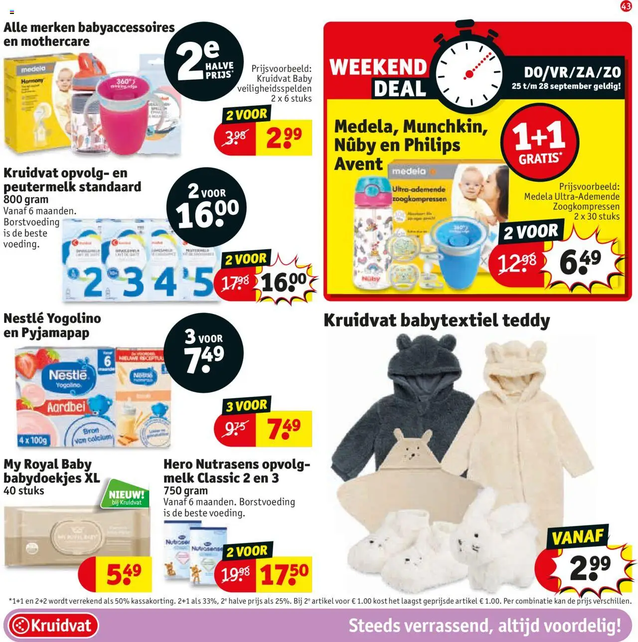  | Pagina: 43 | Producten: Melk, Kan, Babydoekjes, Pads