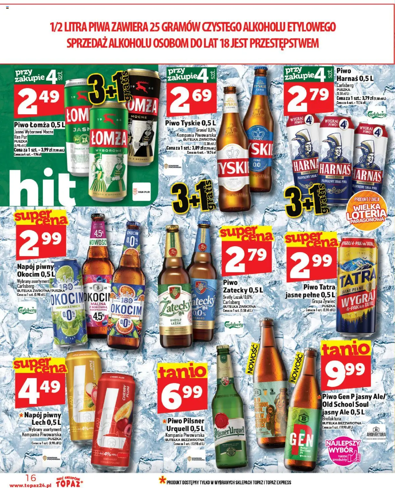Topaz Gazetka od 28.08.2025 | Strona: 16 | Produkty: Limonka, Malina, Tyskie, Piwo