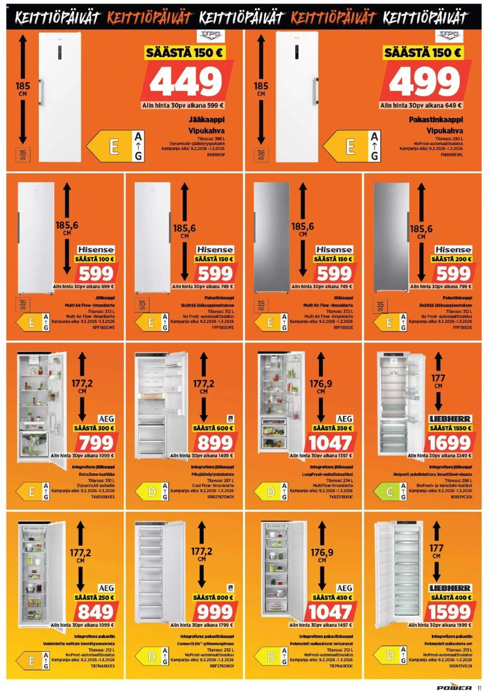 Power - POWER HINTAAN Viikon mainoslehti – voimassa 21.03.2026 alkaen | Sivu: 11 | Tuotteet: Jääkaappi, Pakastin, Pakastinkaappi