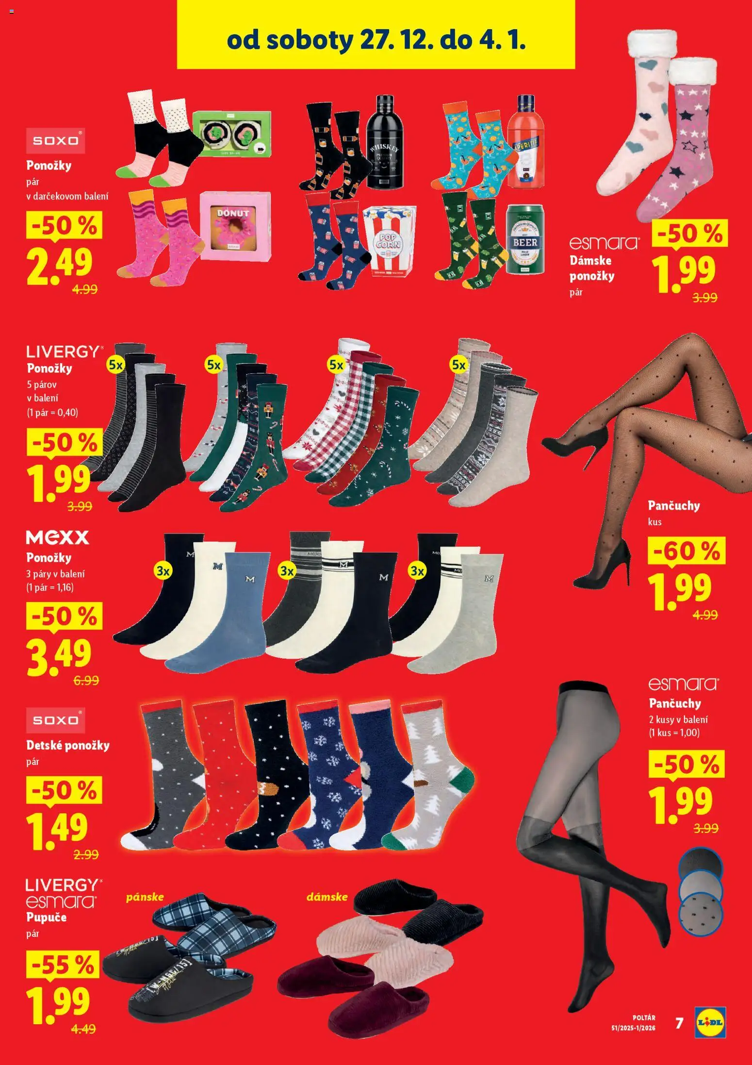Nové Lidl akcie – leták je platný od 27.12.2025 | Strana: 7 | Produkty: Donut, Ponožky