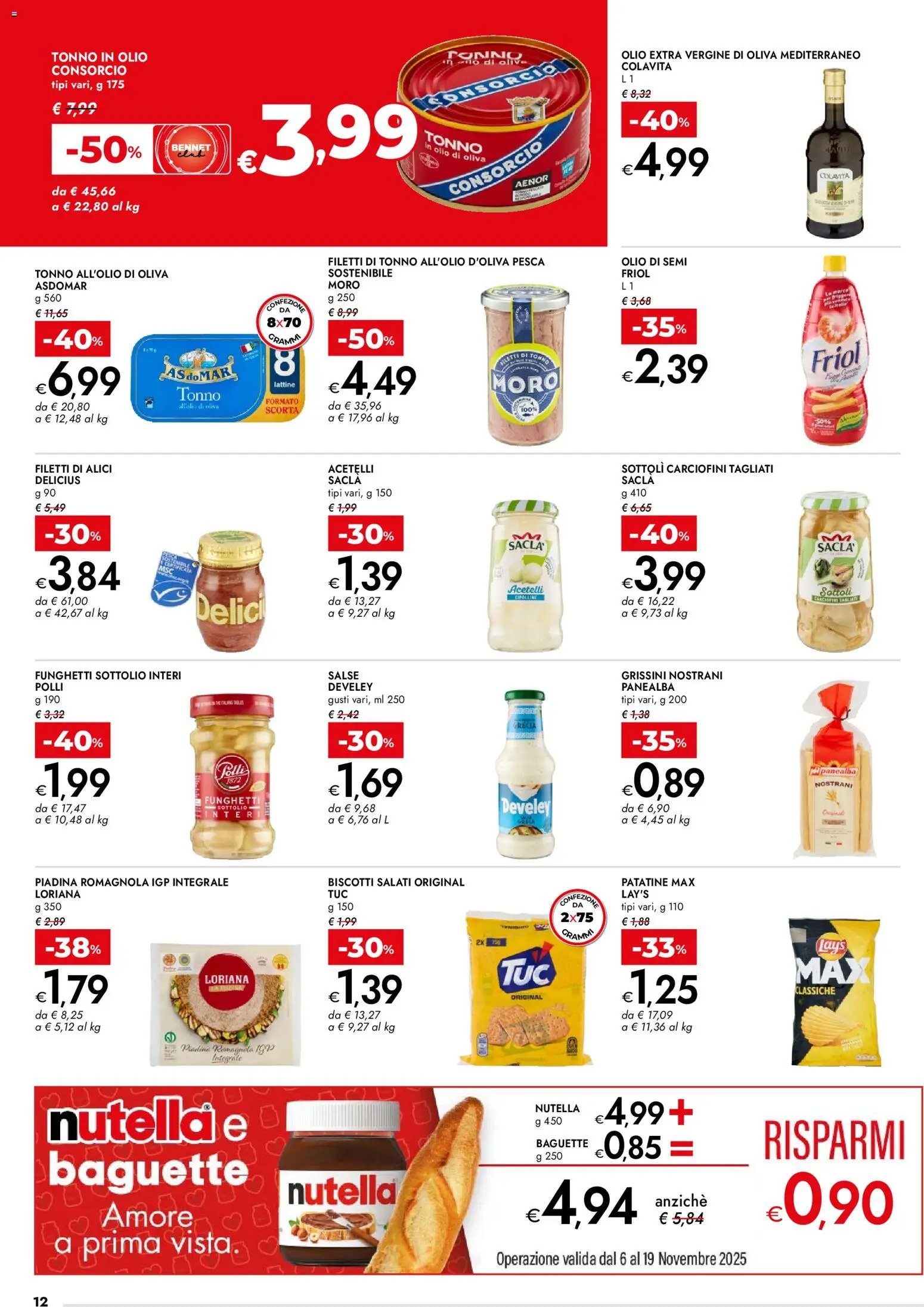 Volantino bennet del 06.11.2025 | Pagina: 12 | Prodotti: Biscotti, Olio, Nutella, Olio extra vergine