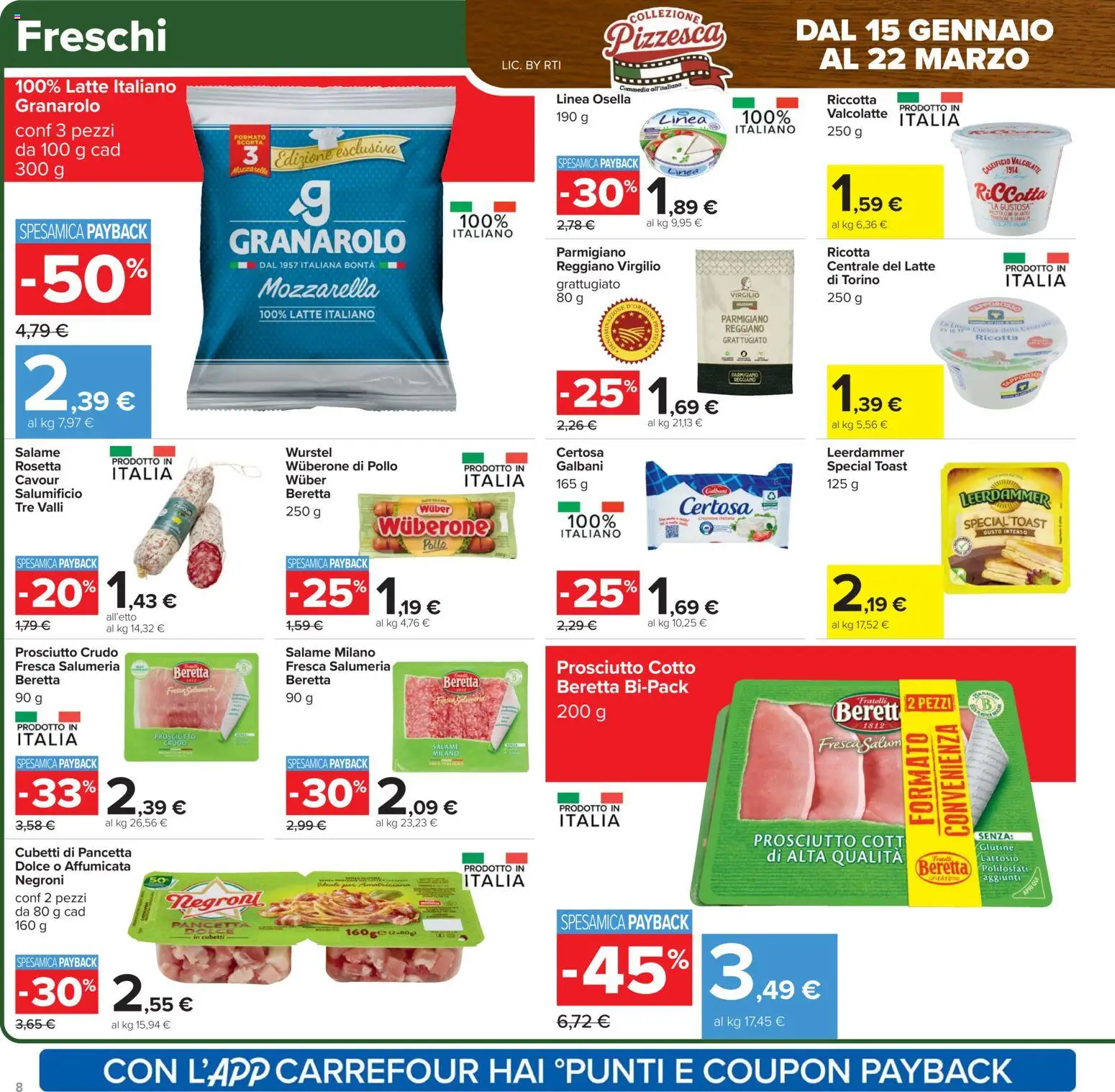 Volantino Carrefour del 27.01.2026 | Pagina: 8 | Prodotti: Prosciutto Crudo, Prosciutto Cotto, Latte, Wurstel