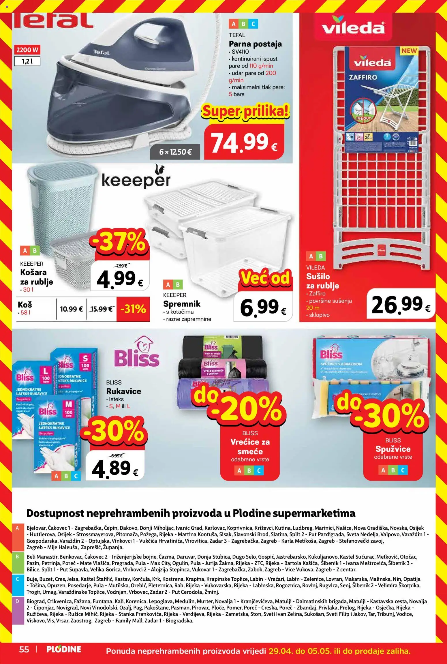 Plodine katalog | vrijedi od 29.04.2026 | Stranica: 55 | Proizvodi: Košara, Rukavice, Sušilo za rublje, Vileda