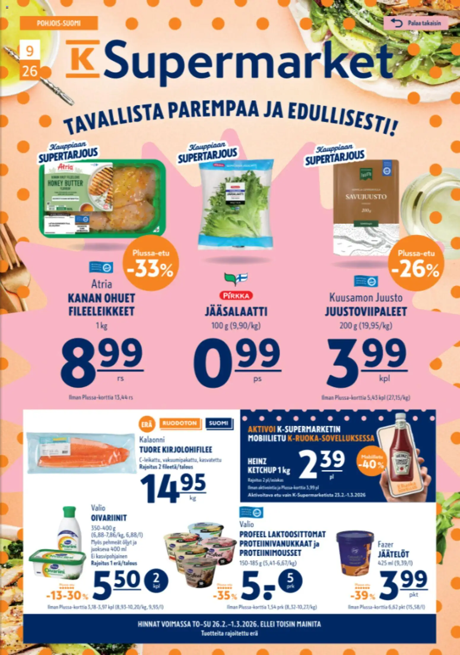 K-Supermarket tarjoukset – voimassa 26.02.2026 alkaen | Sivu: 1 | Tuotteet: Juusto