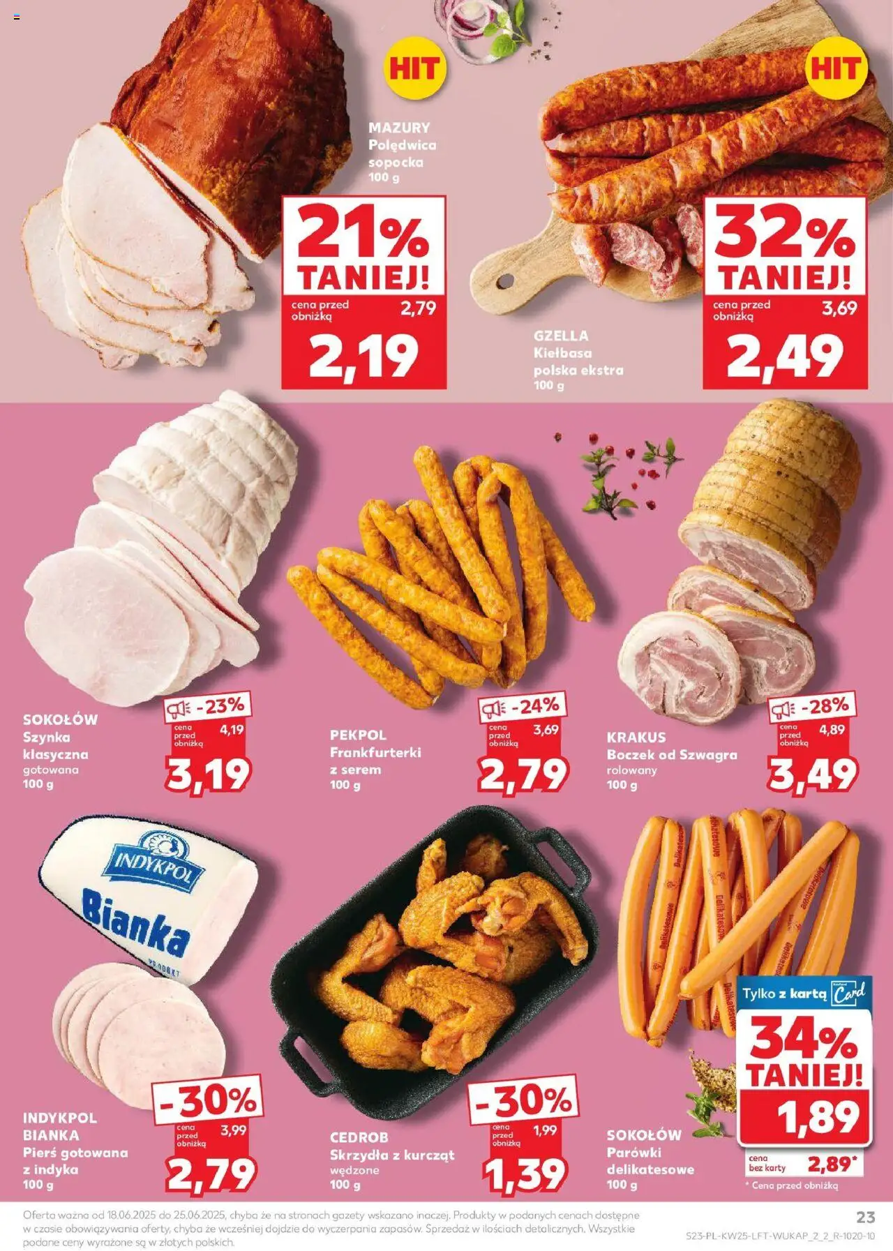 Kaufland gazetka od 18.06.2025 | Strona: 23 | Produkty: Kiełbasa, Karta, Szynka, Boczek
