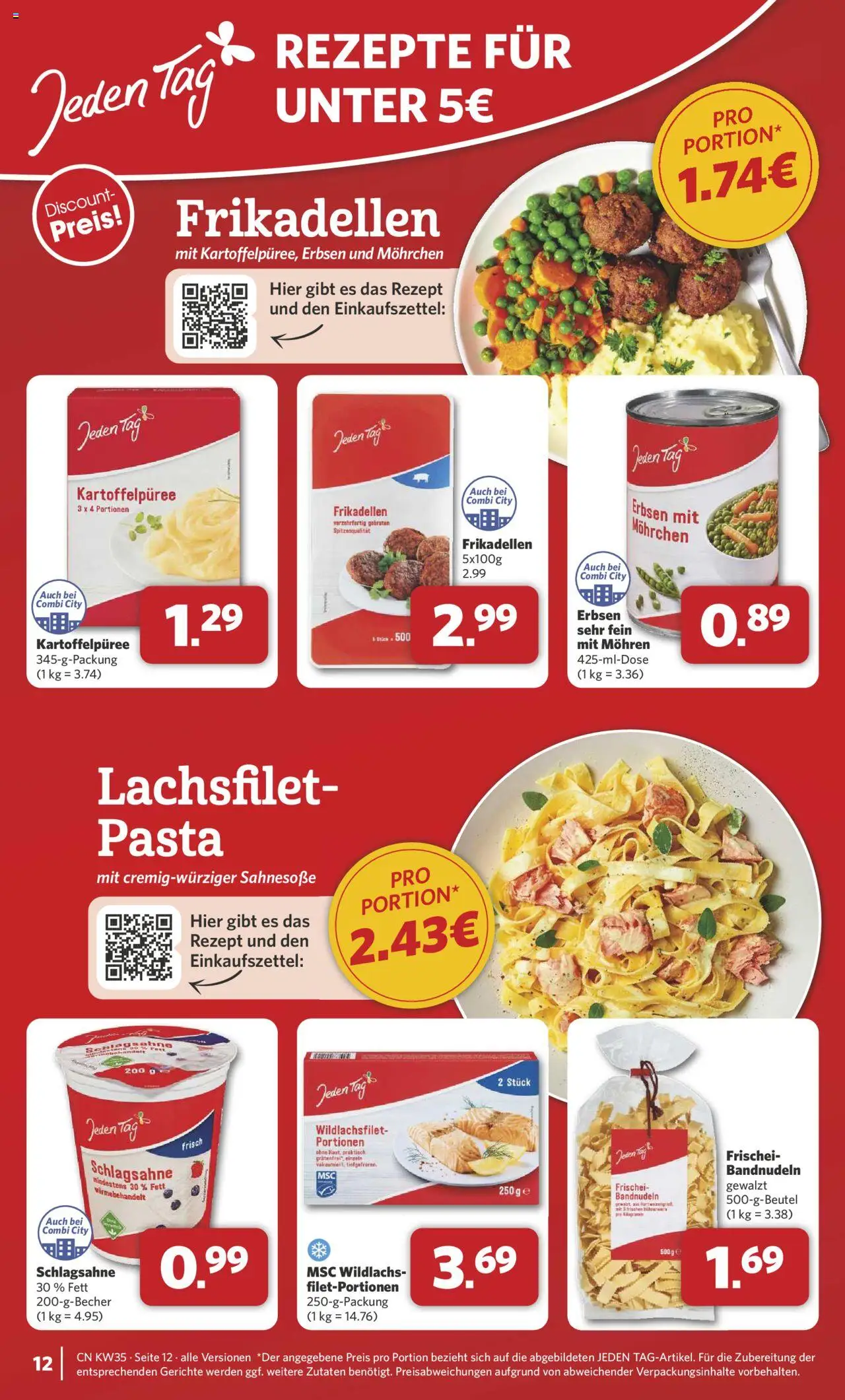 Combi Prospekt 	 - gültig ab dem 25.08.2025 | Seite: 14 | Produkte: Schlagsahne, Mohren, Pasta, Erbsen