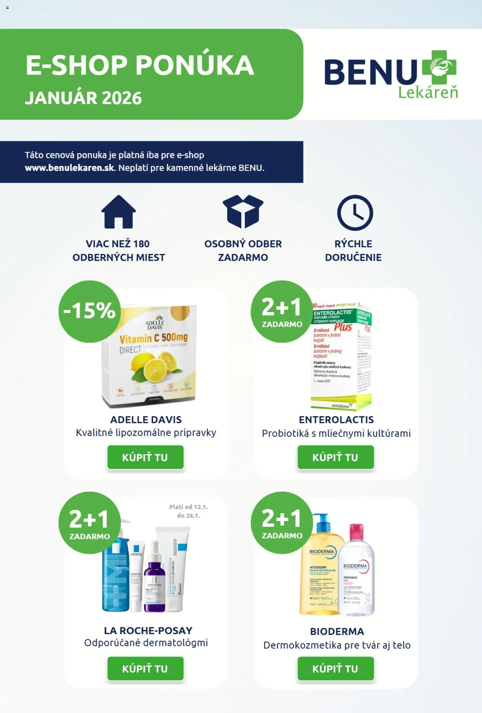 Nové BENU Lekáreň akcie – leták je platný od 01.01.2026 | Strana: 1 | Produkty: Bioderma
