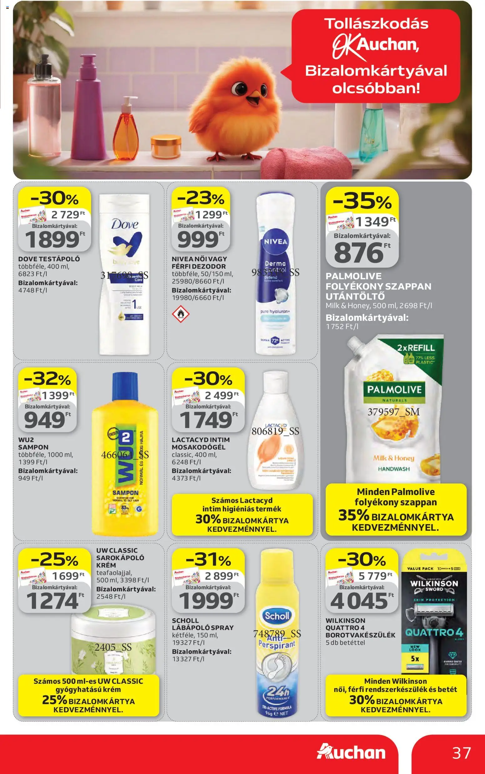 Auchan akciós ujság - amely érvényes a következő dátumtól: 16.04.2026 | Oldal: 37 | Termékek: Sampon, Testápoló, Szappan, Dezodor
