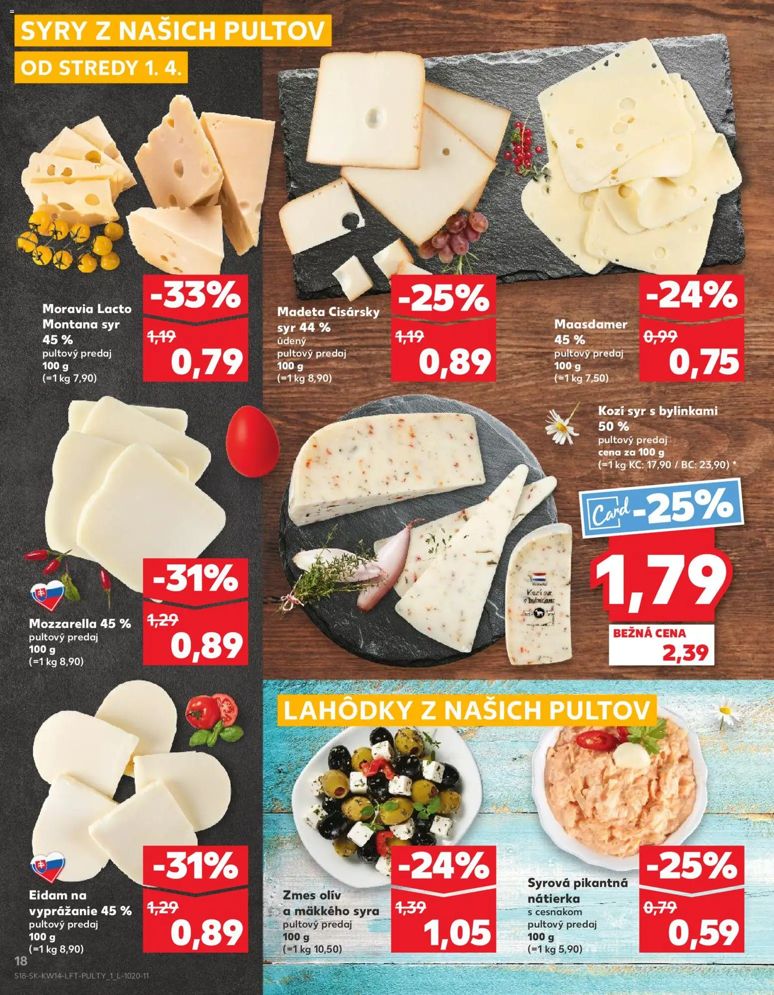 Nové Kaufland akcie – leták je platný od 01.04.2026 | Strana: 18 | Produkty: Syr, Eidam, Mozzarella