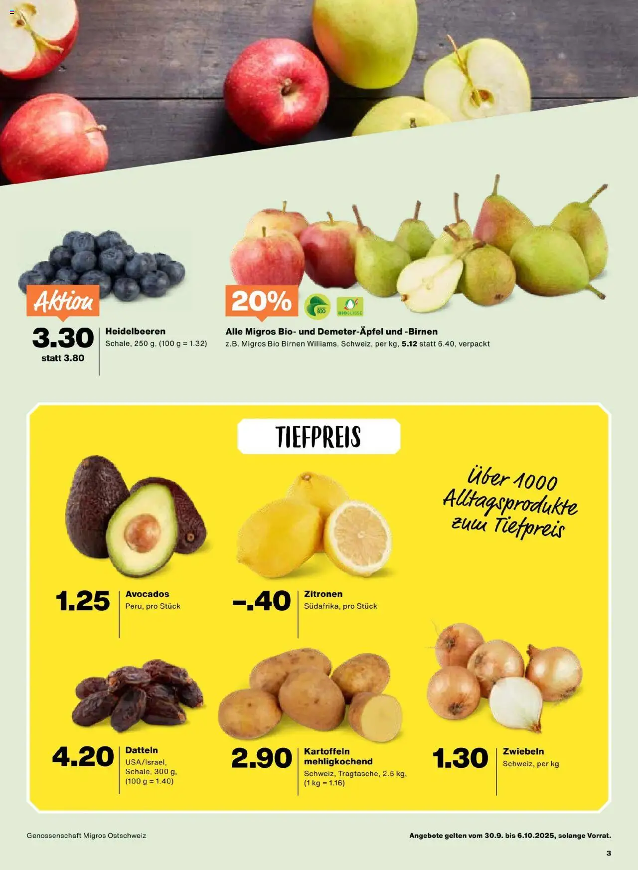 Migros Aktionen – gültig ab 30.09.2025 | Seite: 3 | Produkte: Kammerjunker, Kartoffeln, Zwiebeln