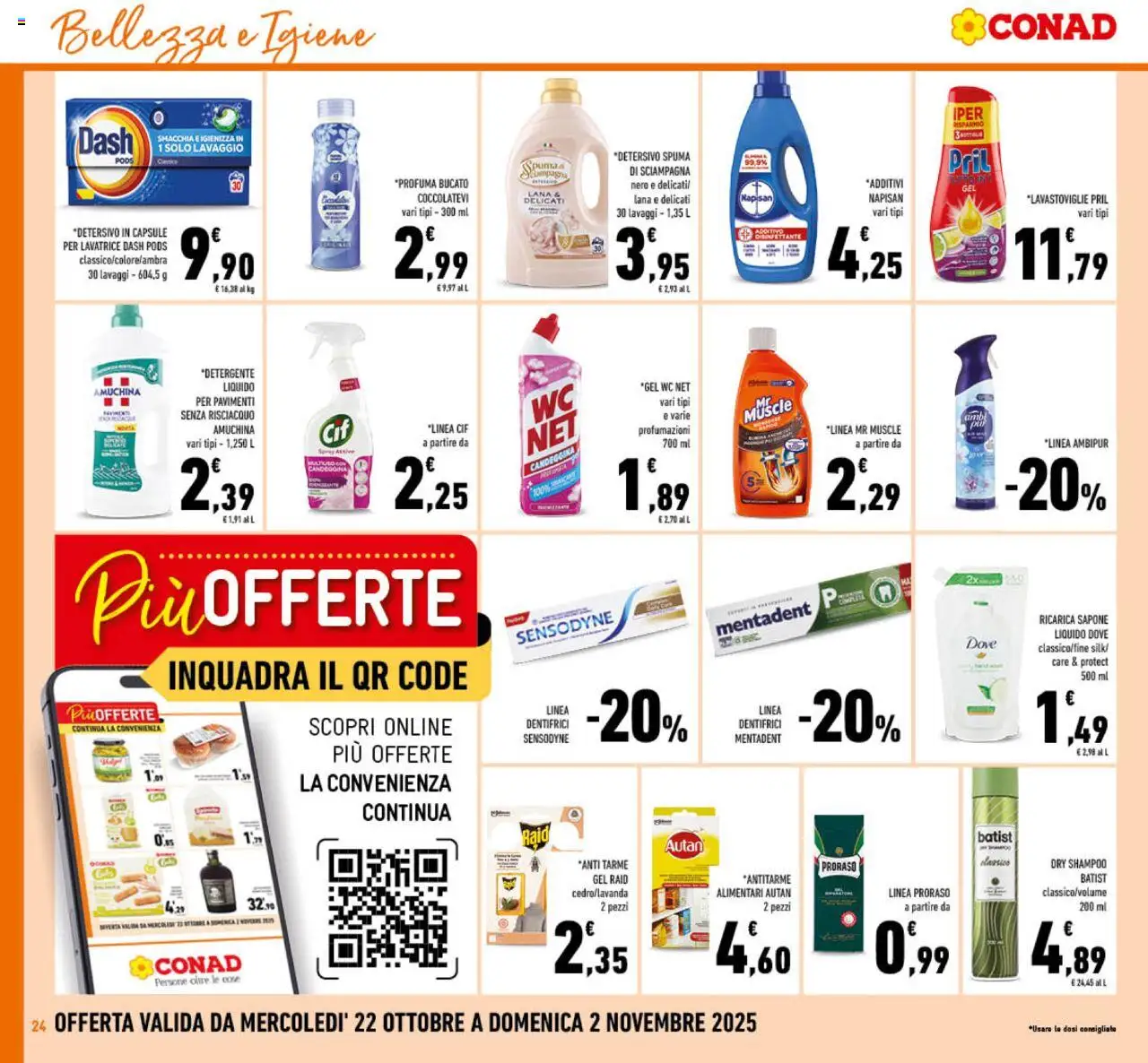 Volantino Conad del 22.10.2025 | Pagina: 24 | Prodotti: Shampoo, Sapone, Candeggina, Lavatrice