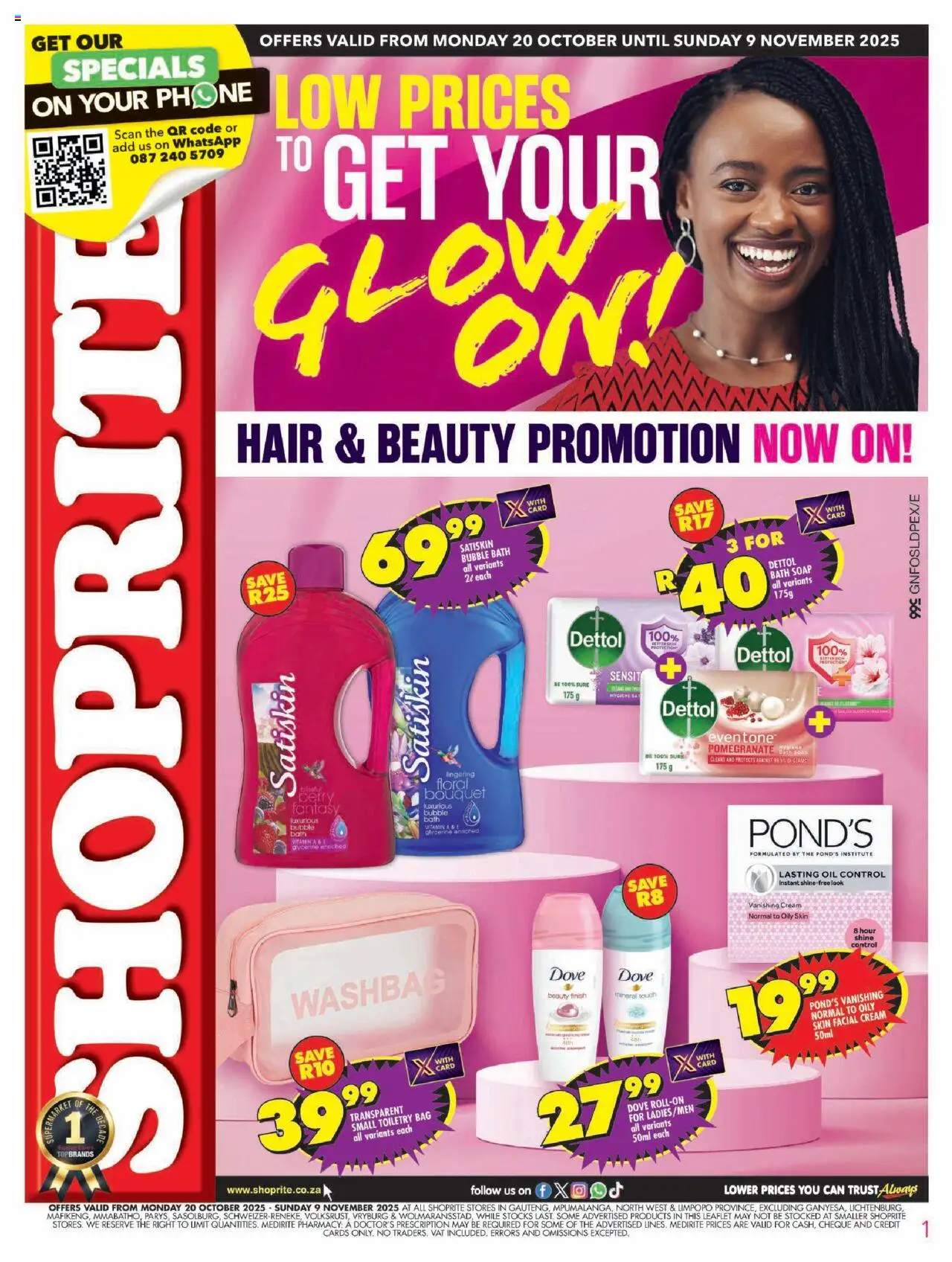 New Shoprite catalogue – valid from 20.10.2025 | Page: 1 | Products: Phone, Bath, Oil, Cream
